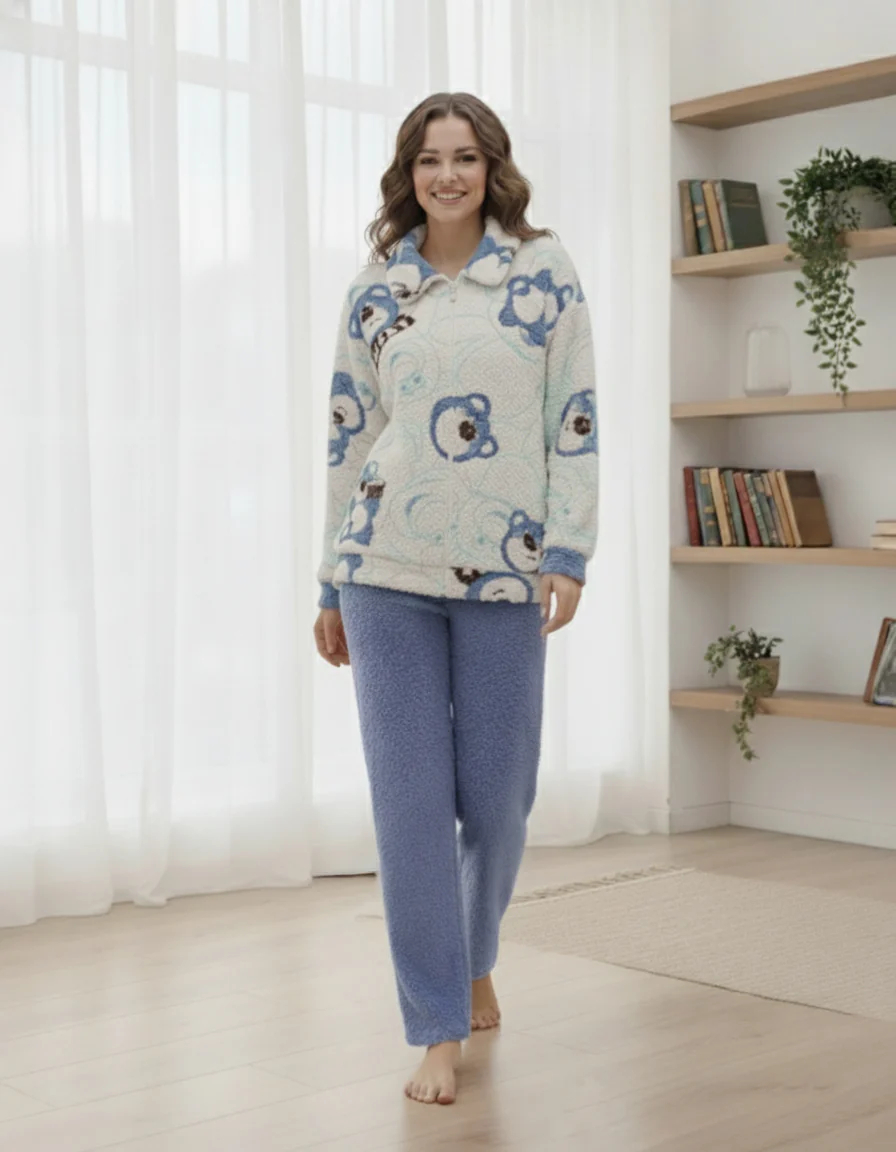 Plush Teddy Bear Fleece Full-Zip Pajama