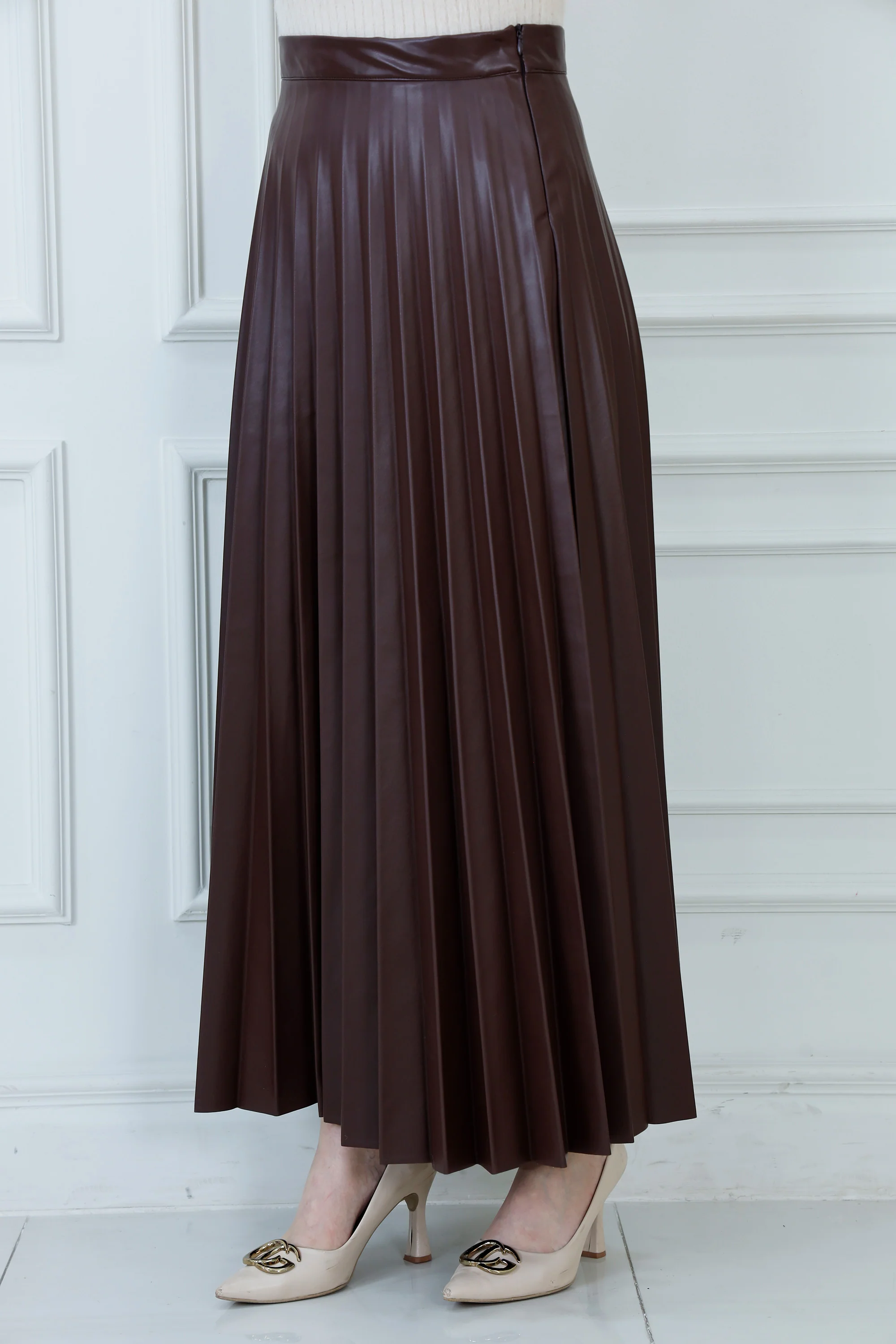 The Elevated Pleat Maxi Leather Skirt