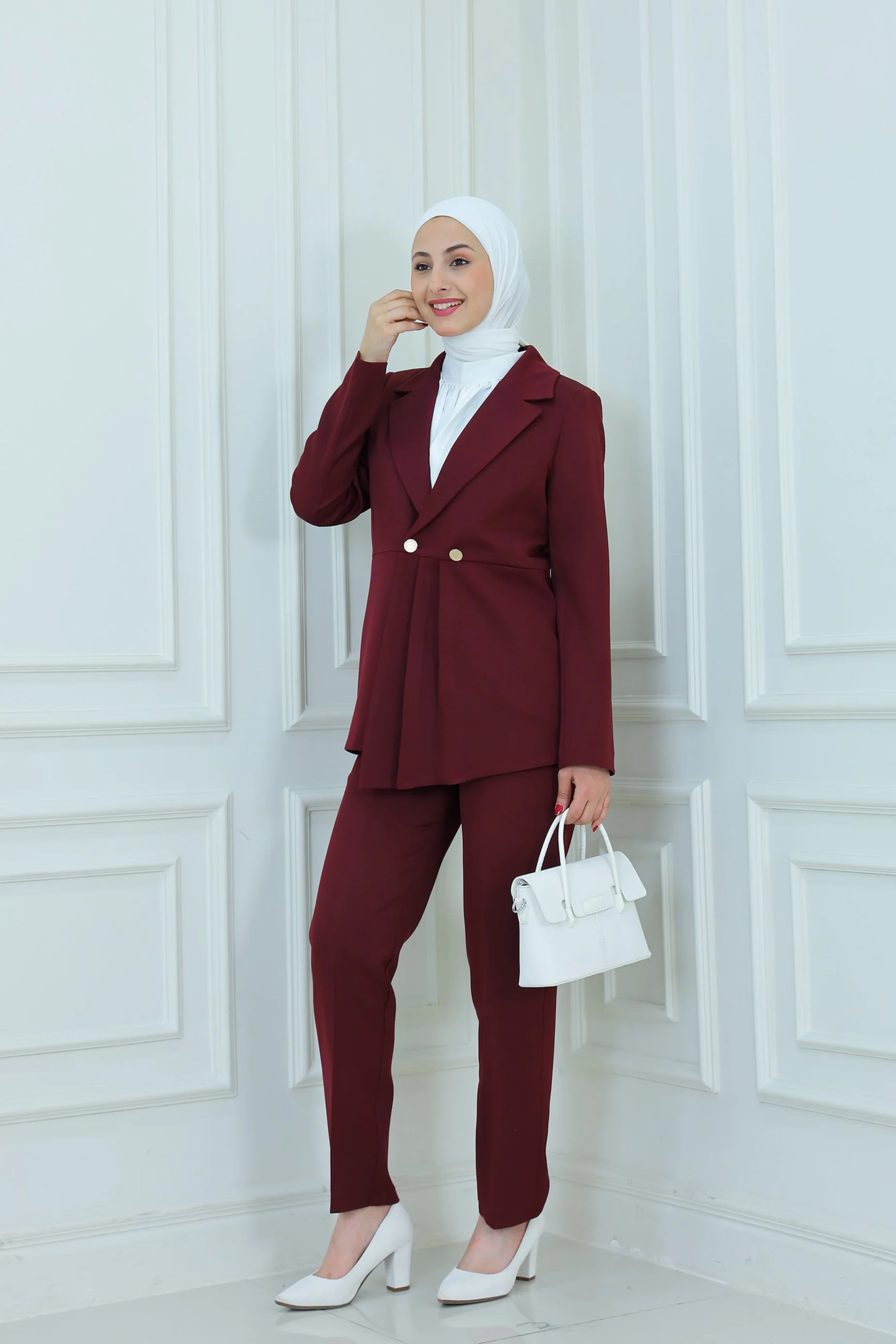 Structured Suit Set with Gold Button Detail