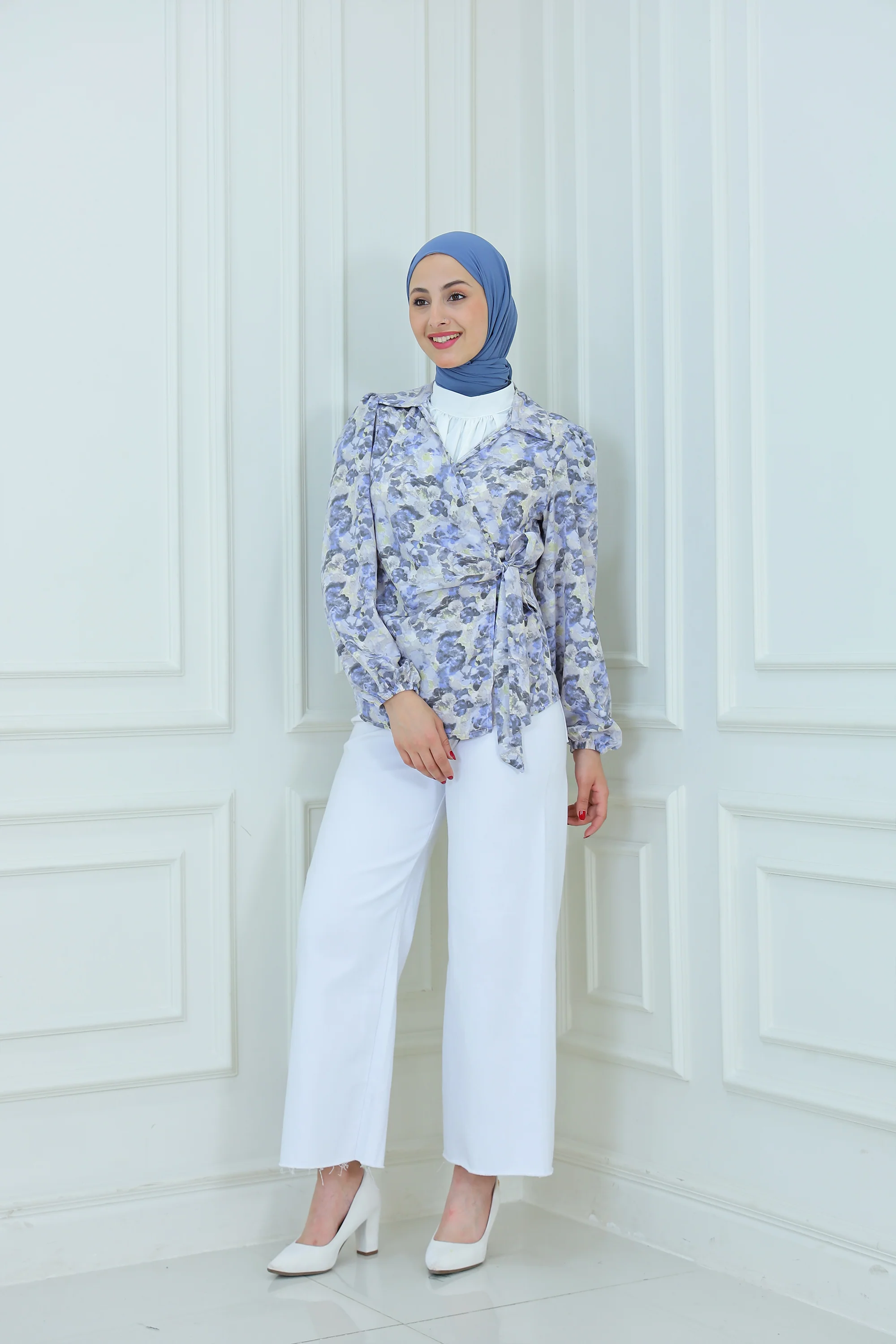 Floral Chic Blouse with Waist Tie