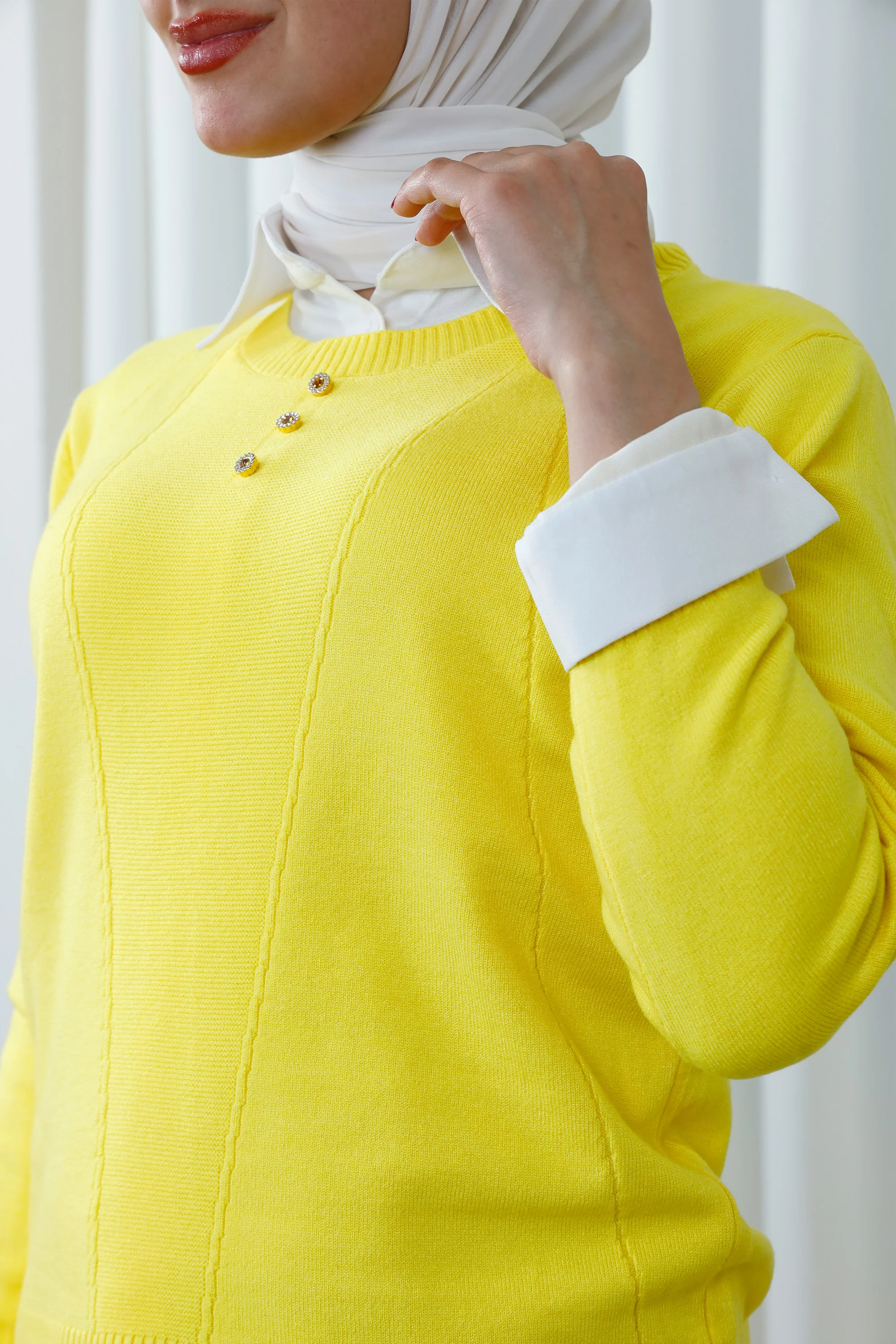 Gem-Button Knit Sweater