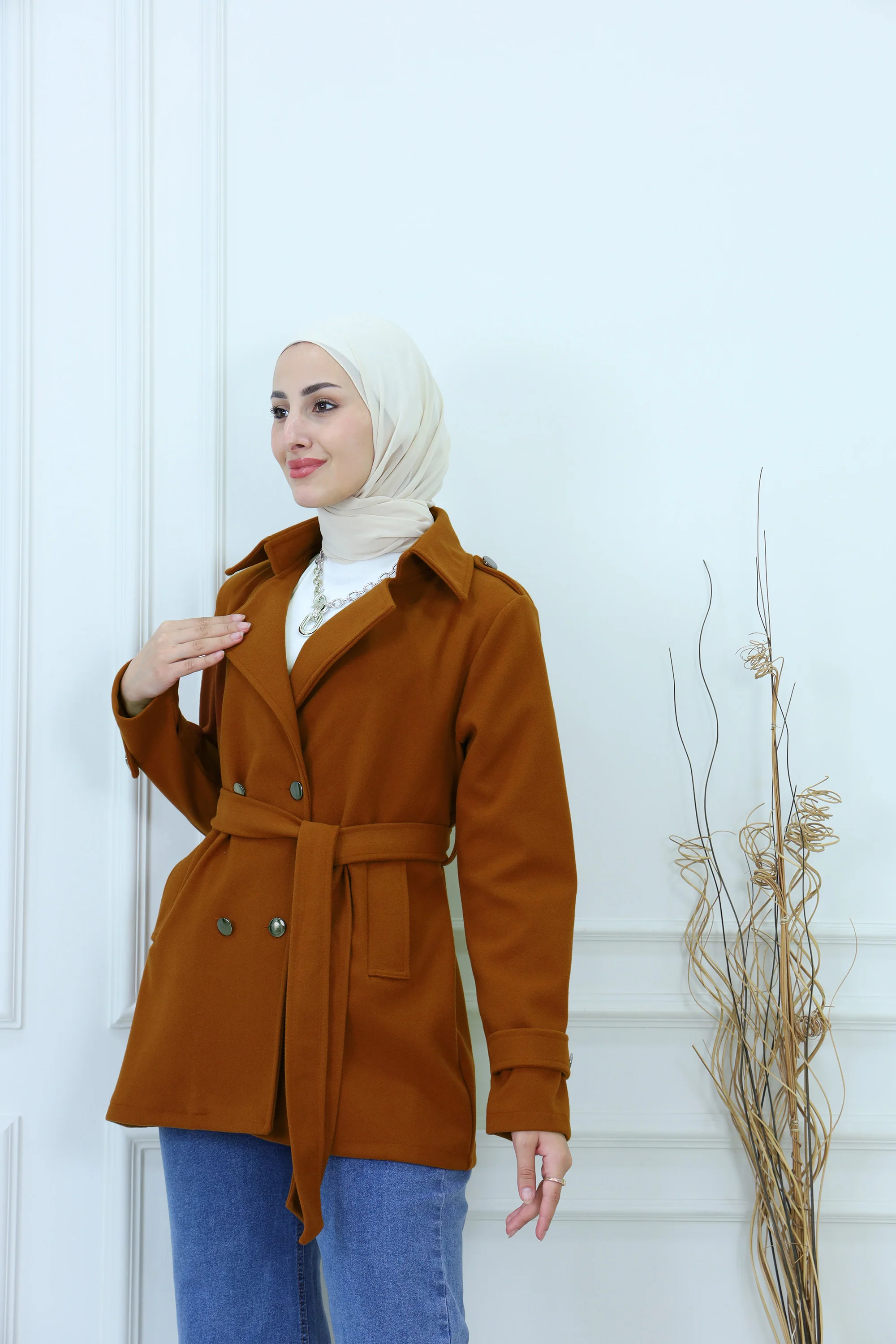 Belted Broadcloth Short Trench Coat