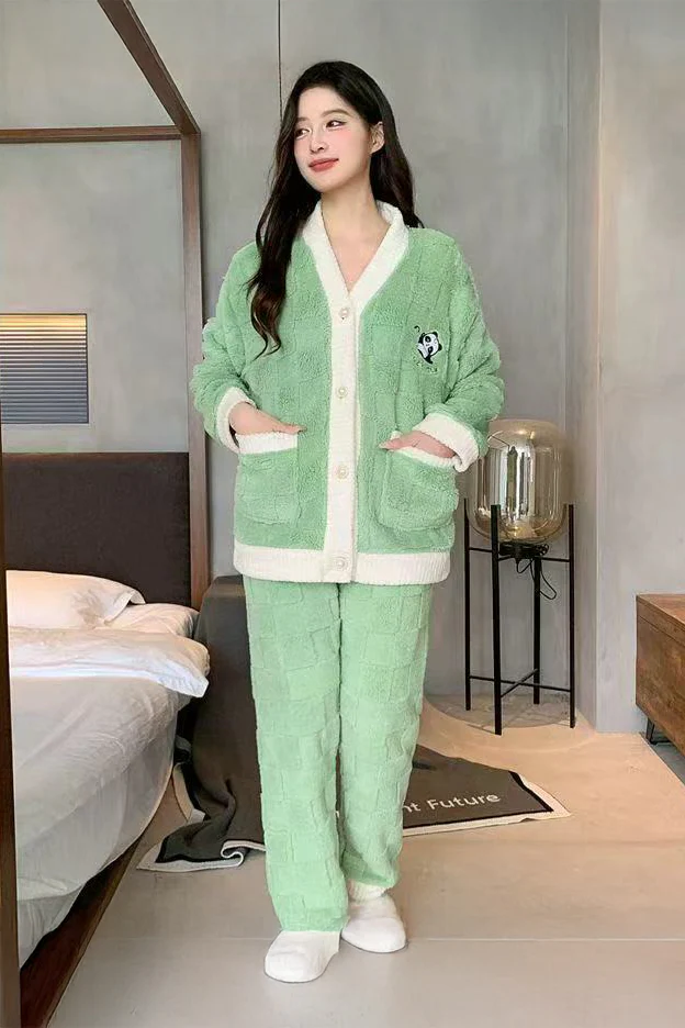 Cozy V-Neck Cardigan Pajama Set