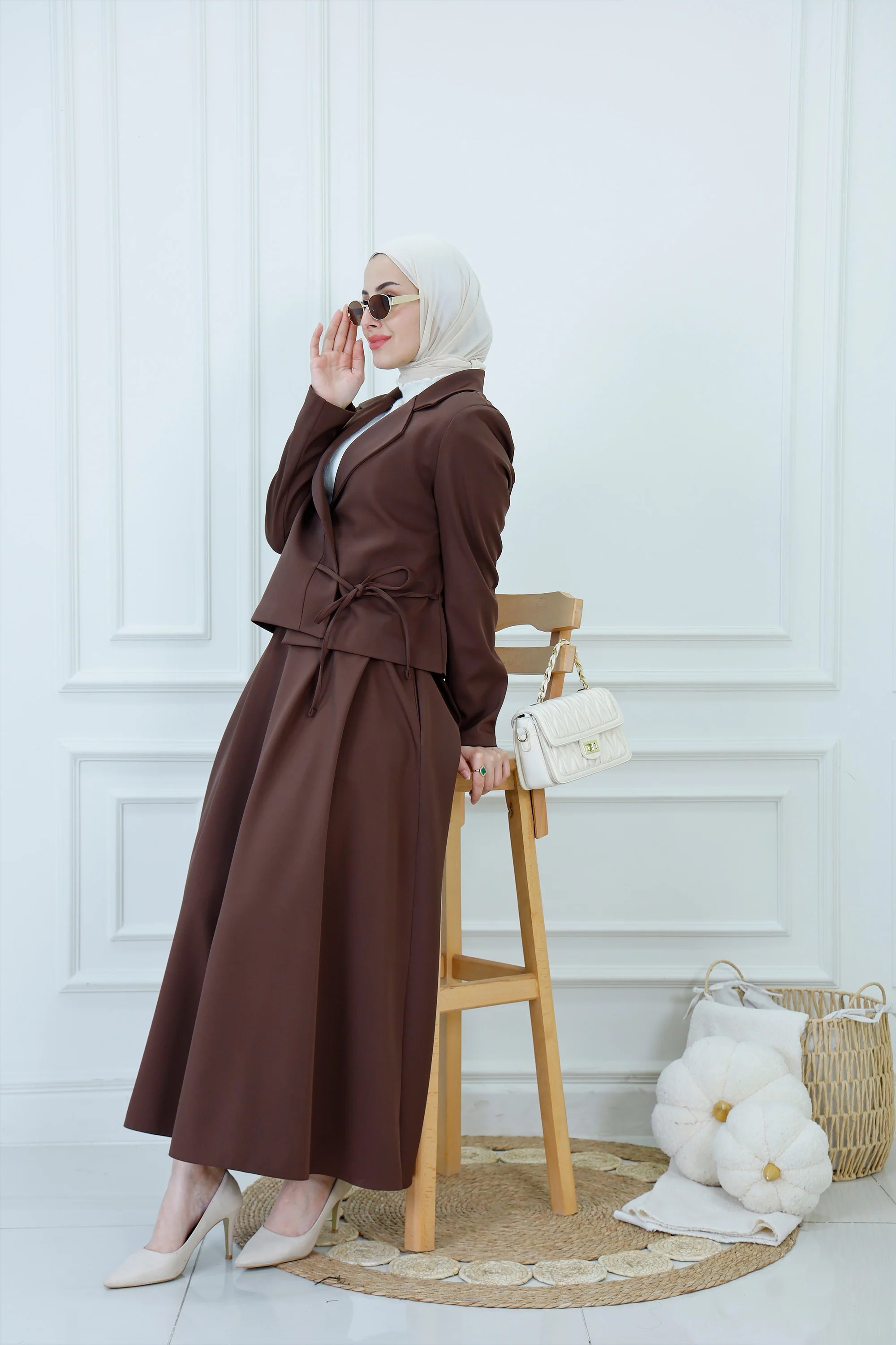 Modest Blazer & Flowy A-Line Skirt Suit