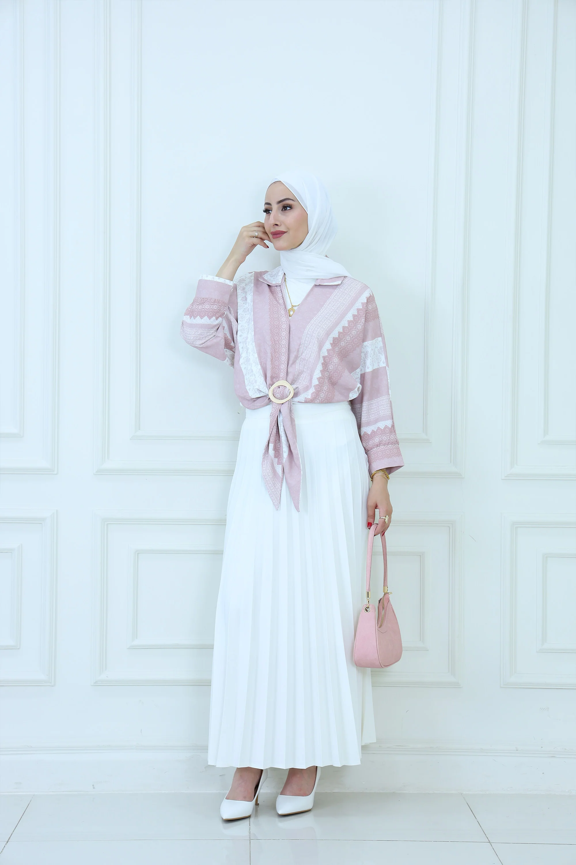 Patterned Tie-Front Blouse