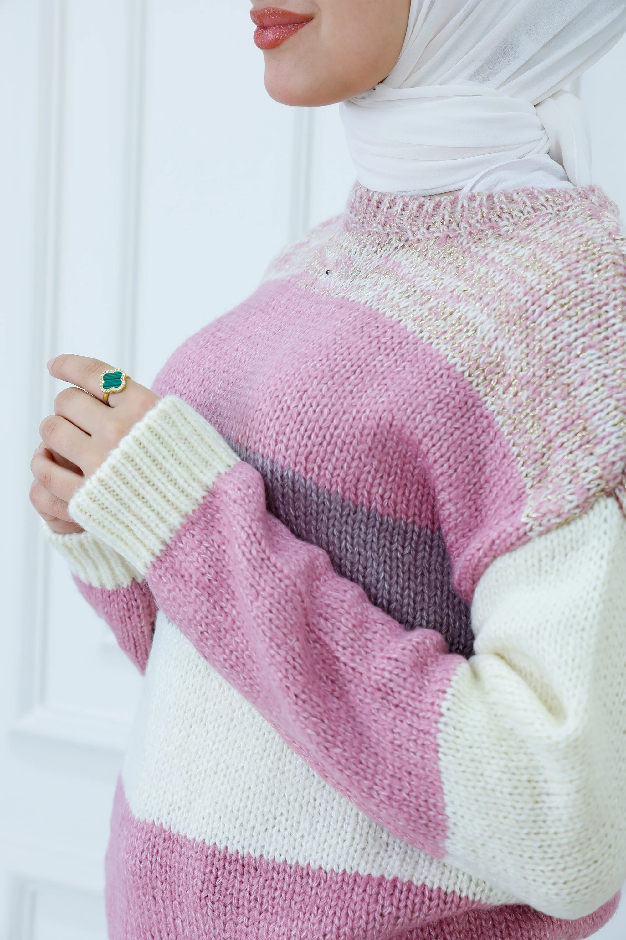 Chunky Stripe Knit Cropped Pullover Sweater