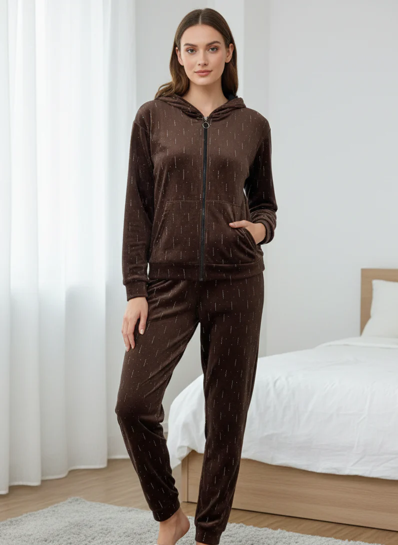 Soft Velour Zip-Up Pajama Set