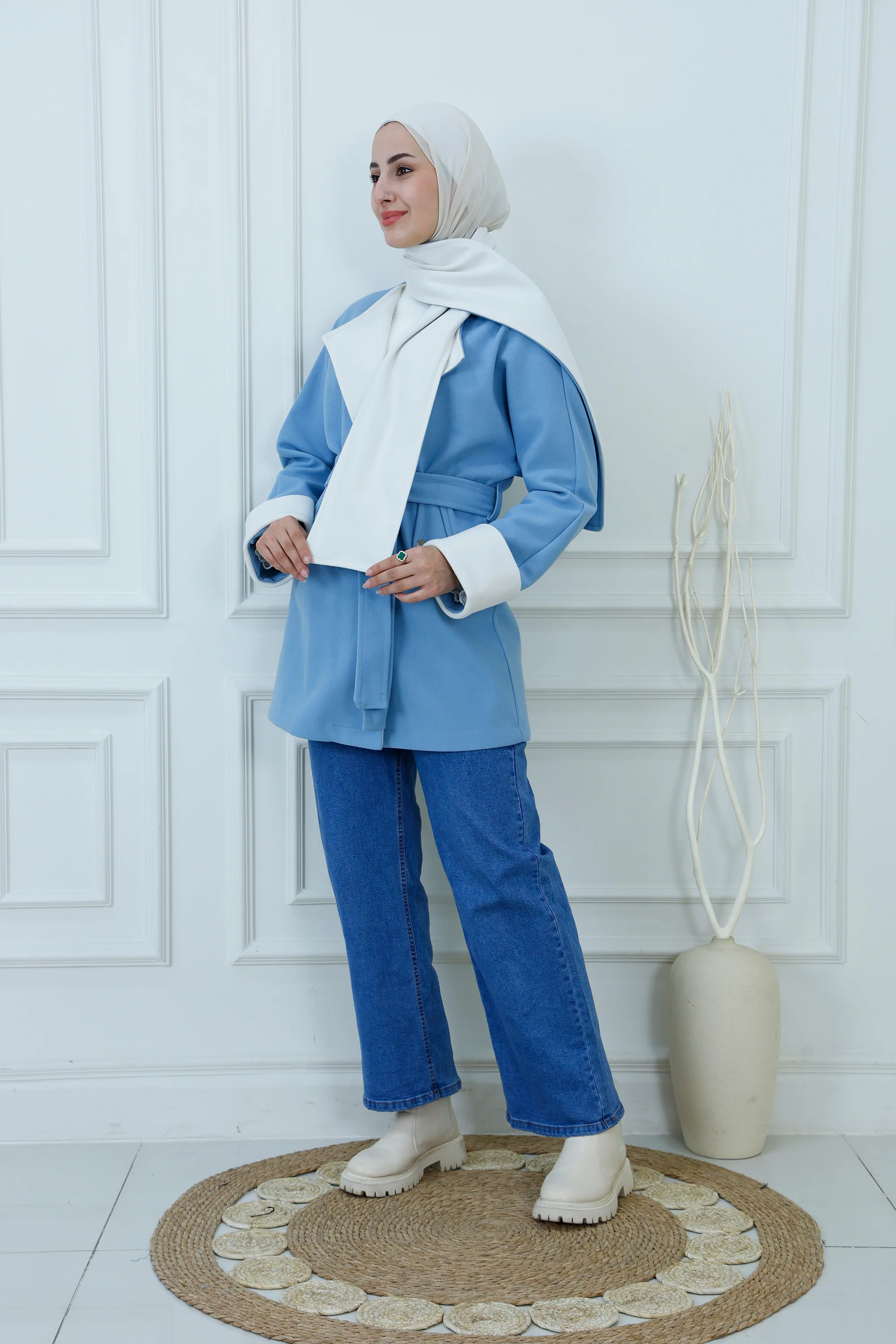 Lapel Tie-Waist Coat with Scarf