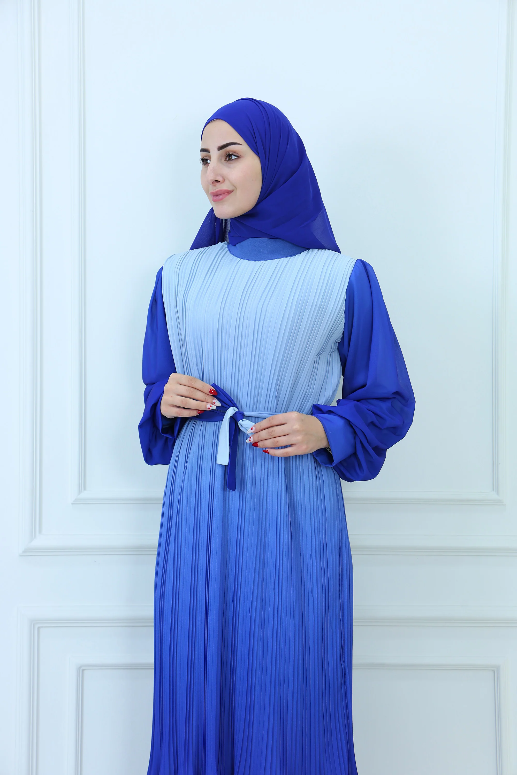 Faded Pleated Chiffon Maxi Dress