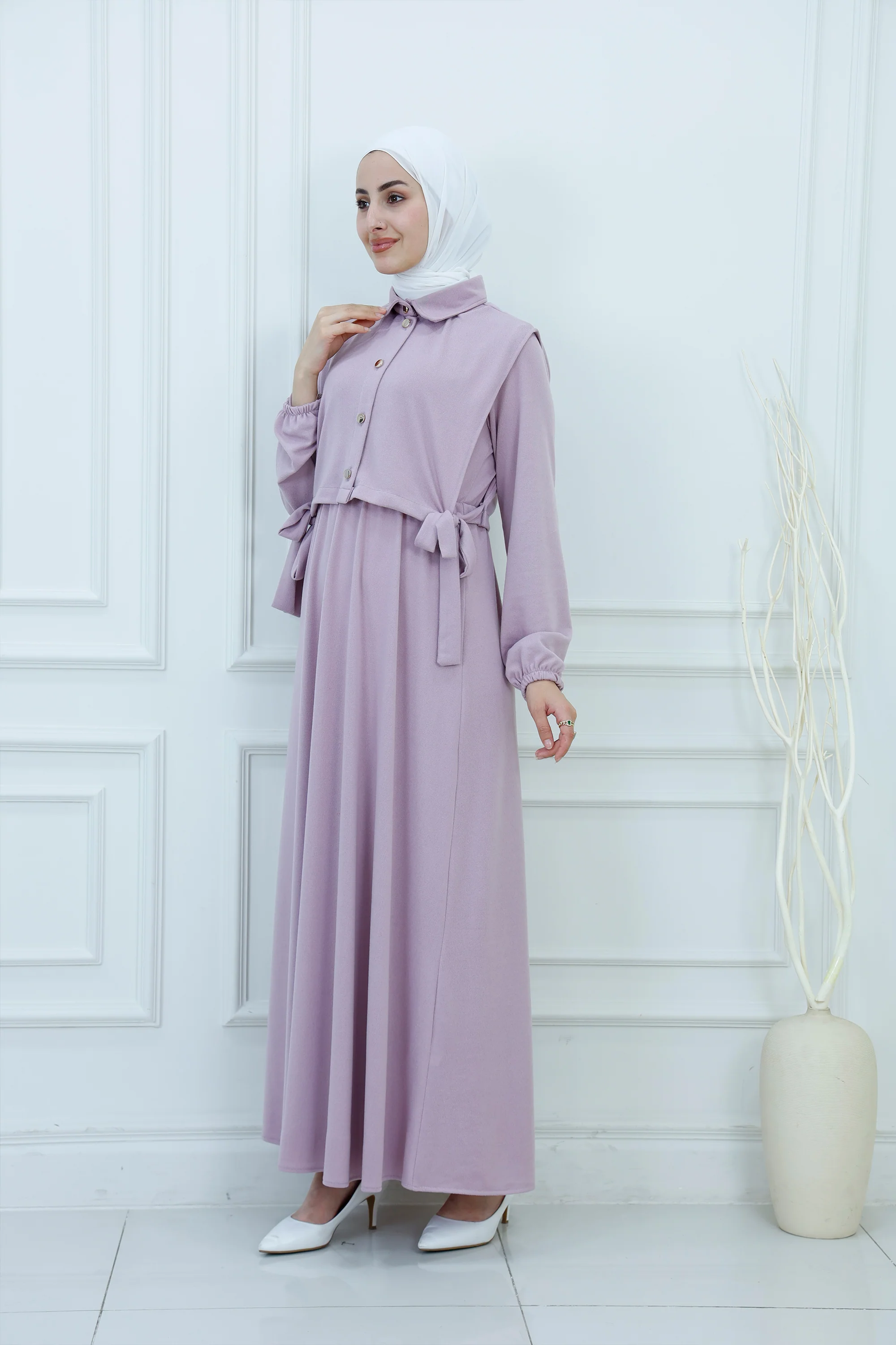 Two-Piece Cropped Collared Vest & Maxi Dress