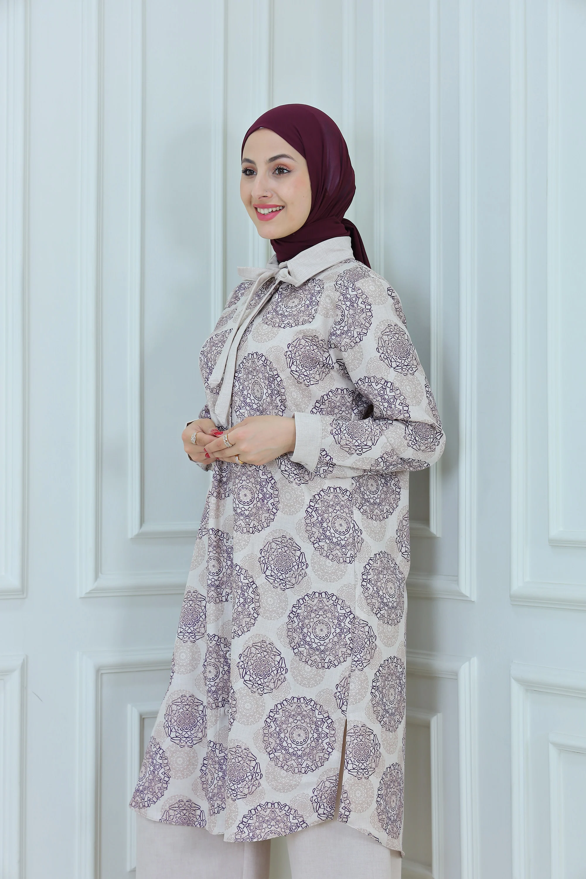 Modest Embroidered Suit with Bow Tie