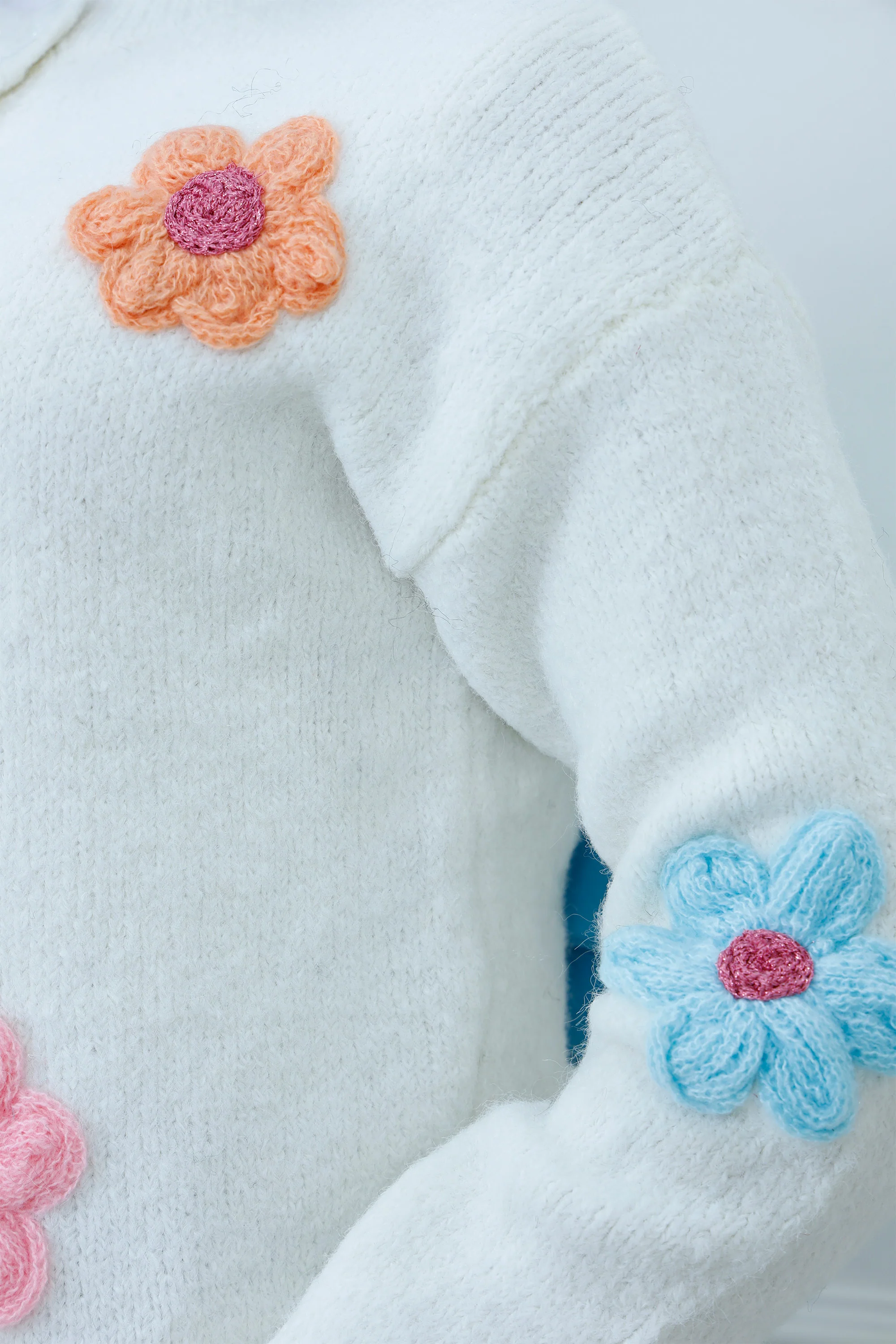 Soft Knit Cardigan with 3D Flower Appliqu��s