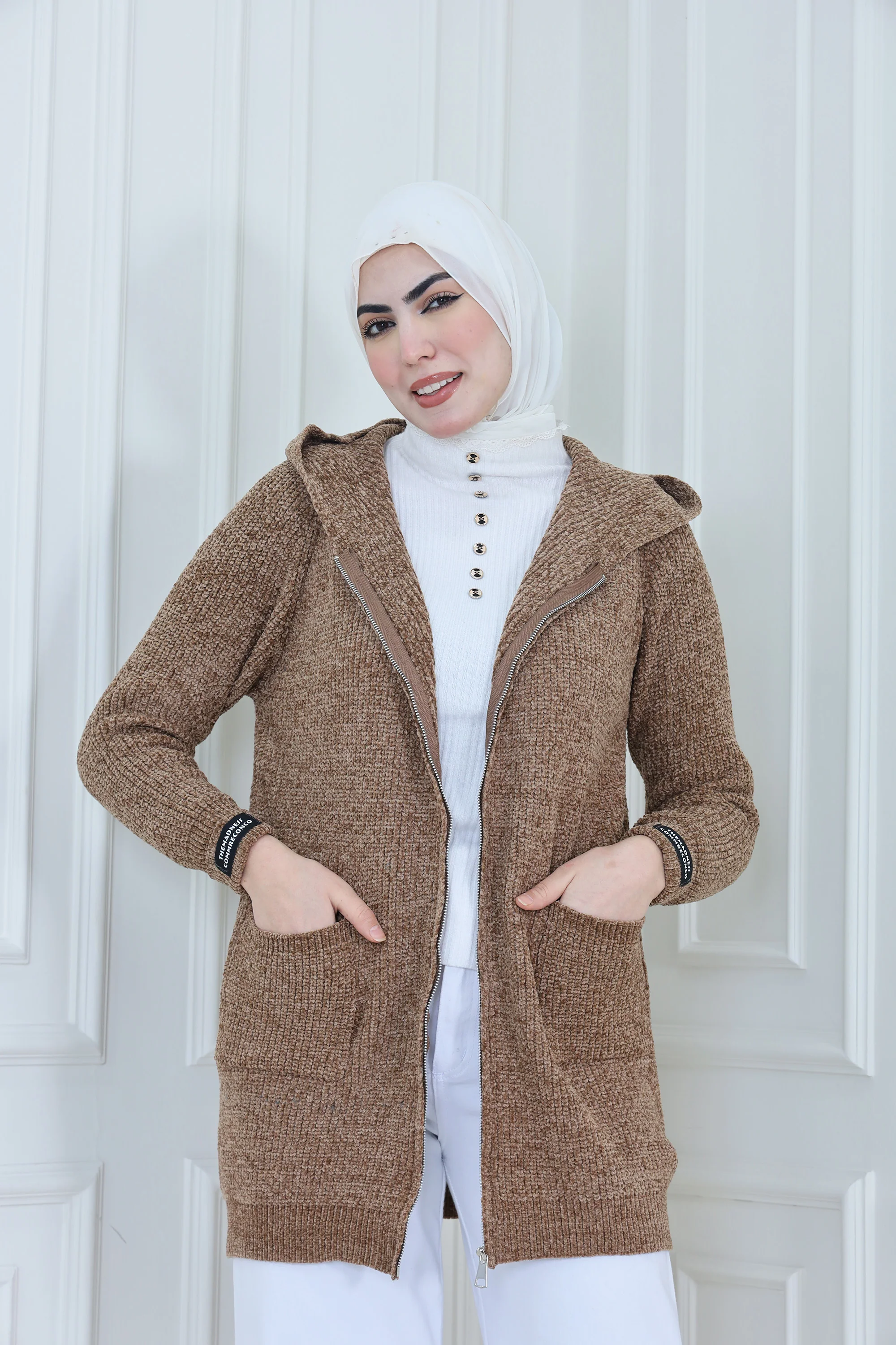 Ribbed Knitted Jacket with Zipper