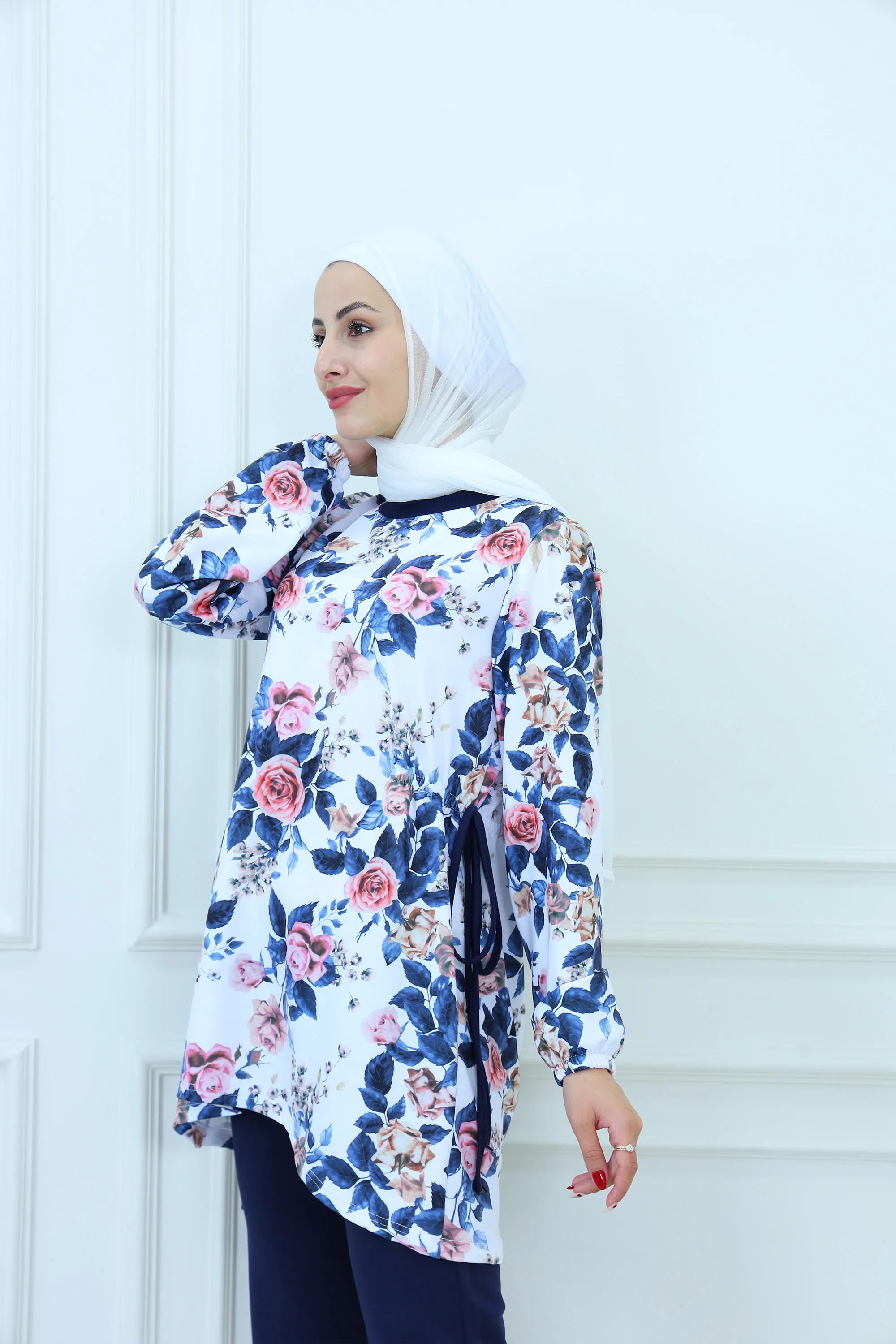 Floral Printed Modest Suit Set with Side Ties