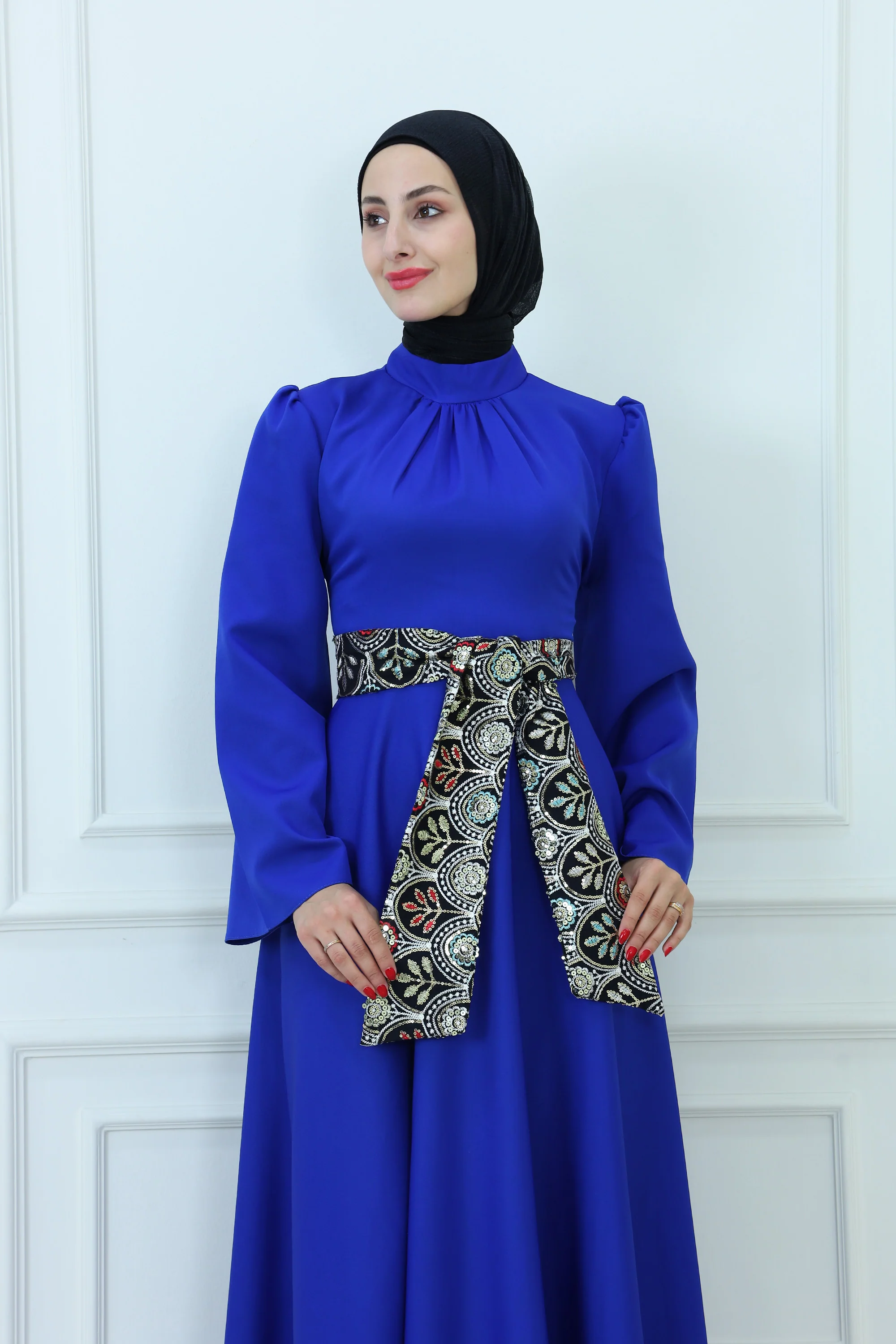 Maxi Dress with Embroidered Belt