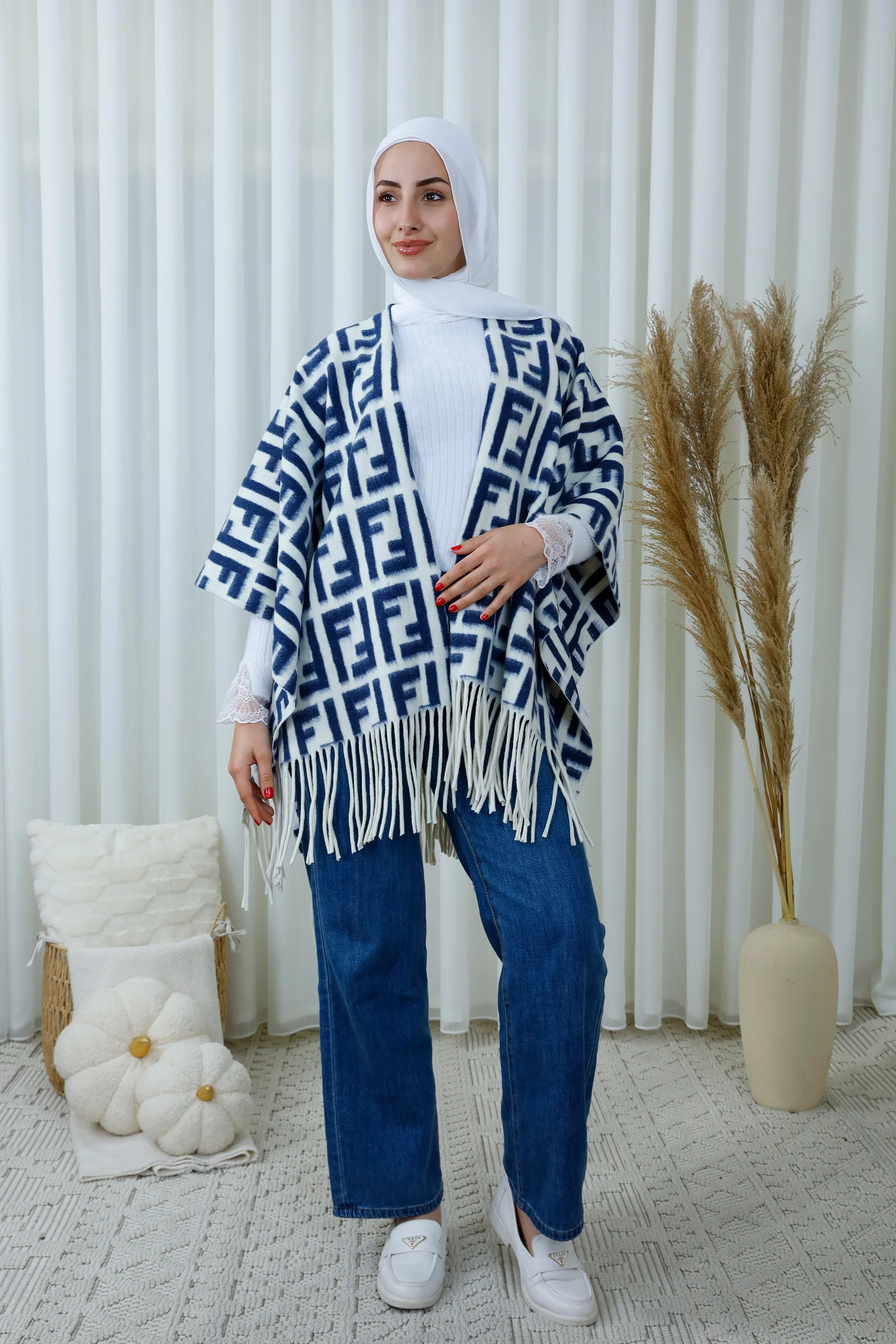 Patterned Winter Scarf With Fringe