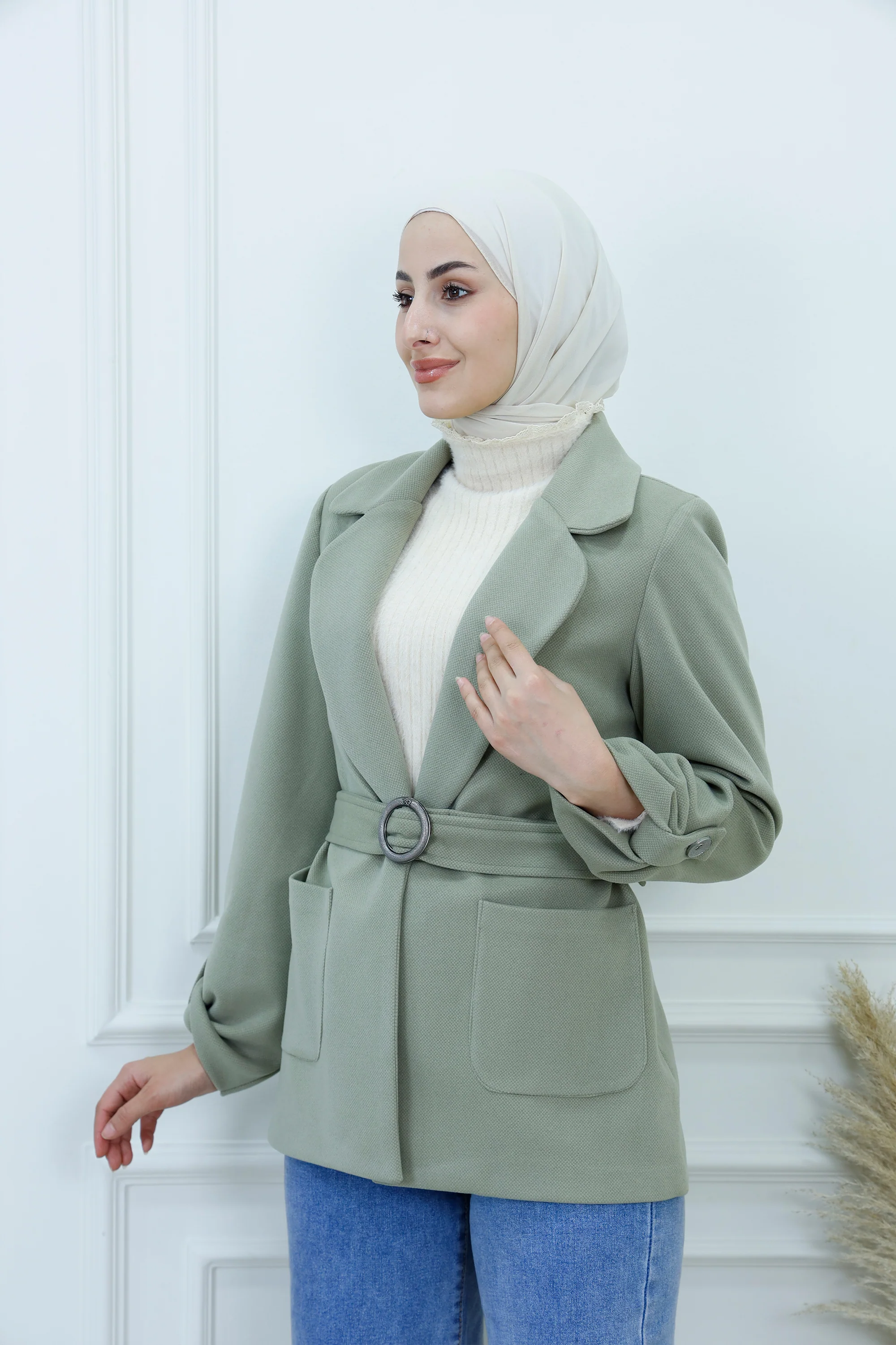 Women's Belted Long Blazer