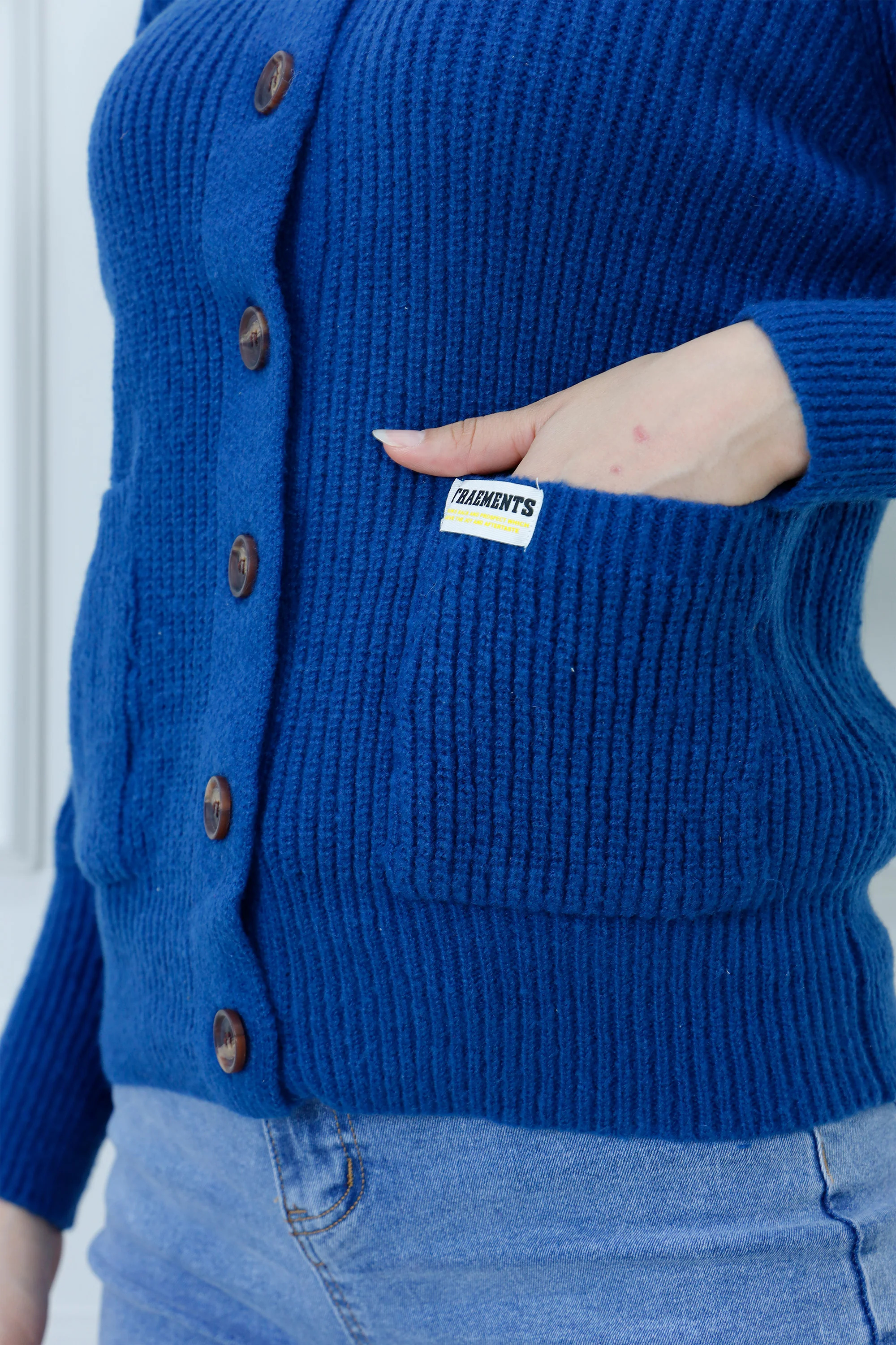 Ribbed High-Neck Knit Sweater with Pockets