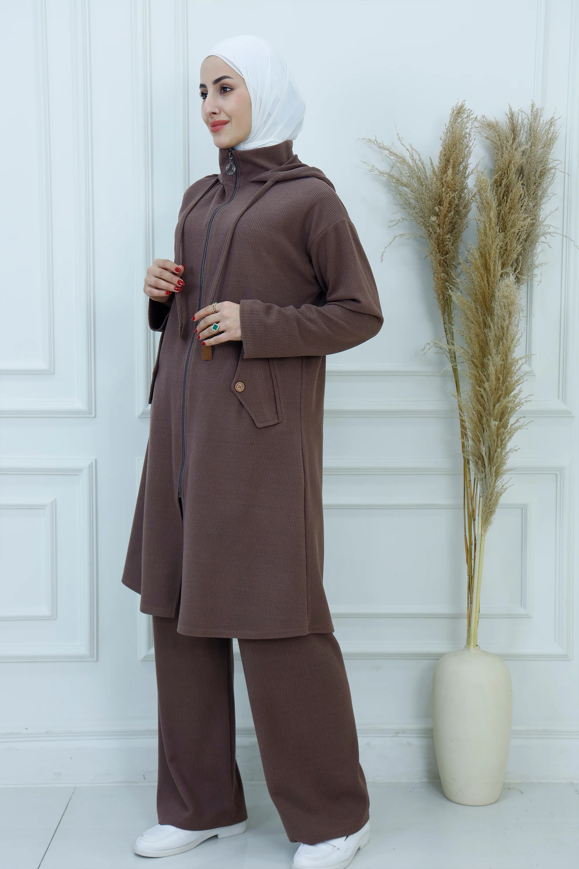 Ribbed Zip-Up Hooded Tracksuit