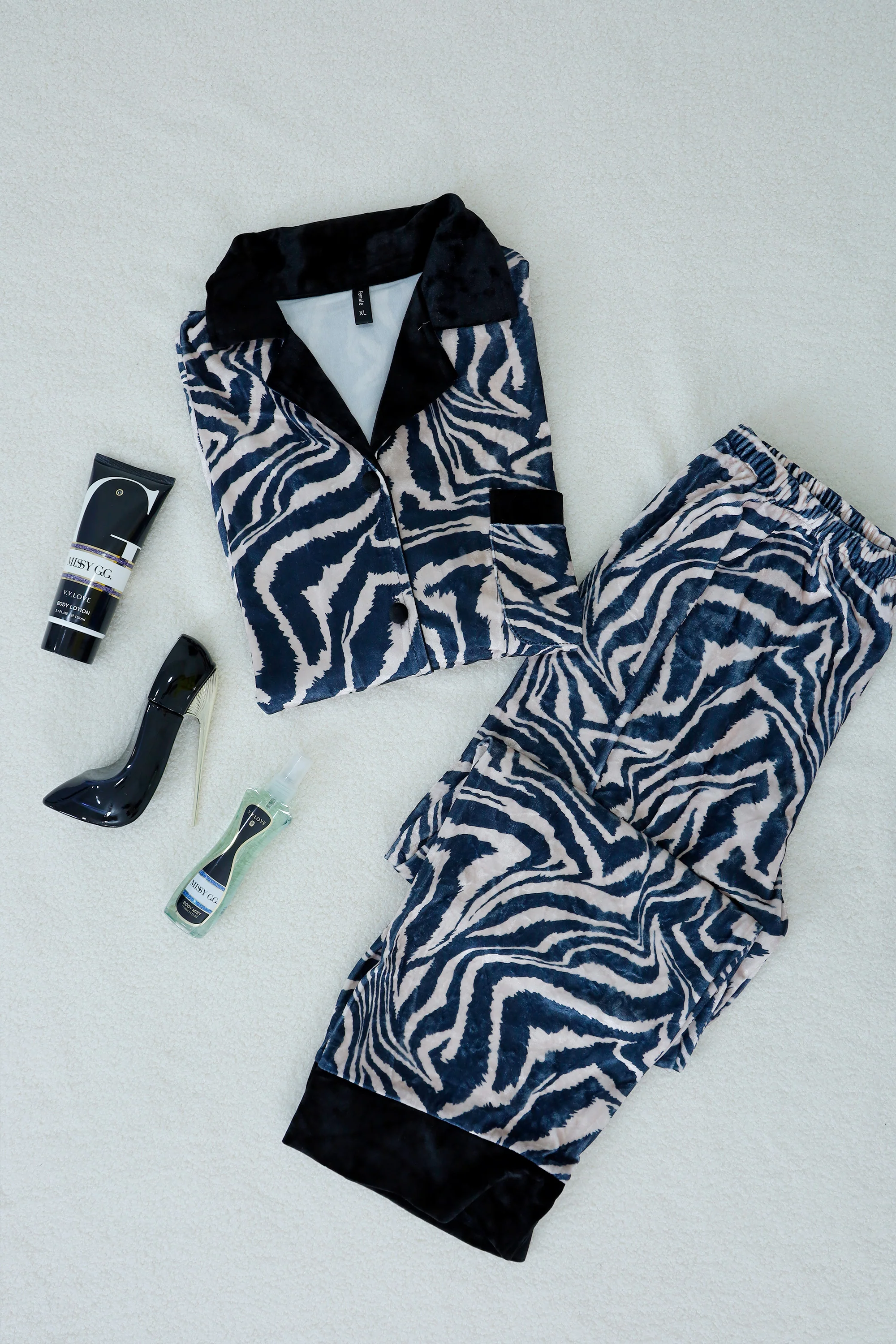 Plush Zebra Print Flannel Pajama Ensemble