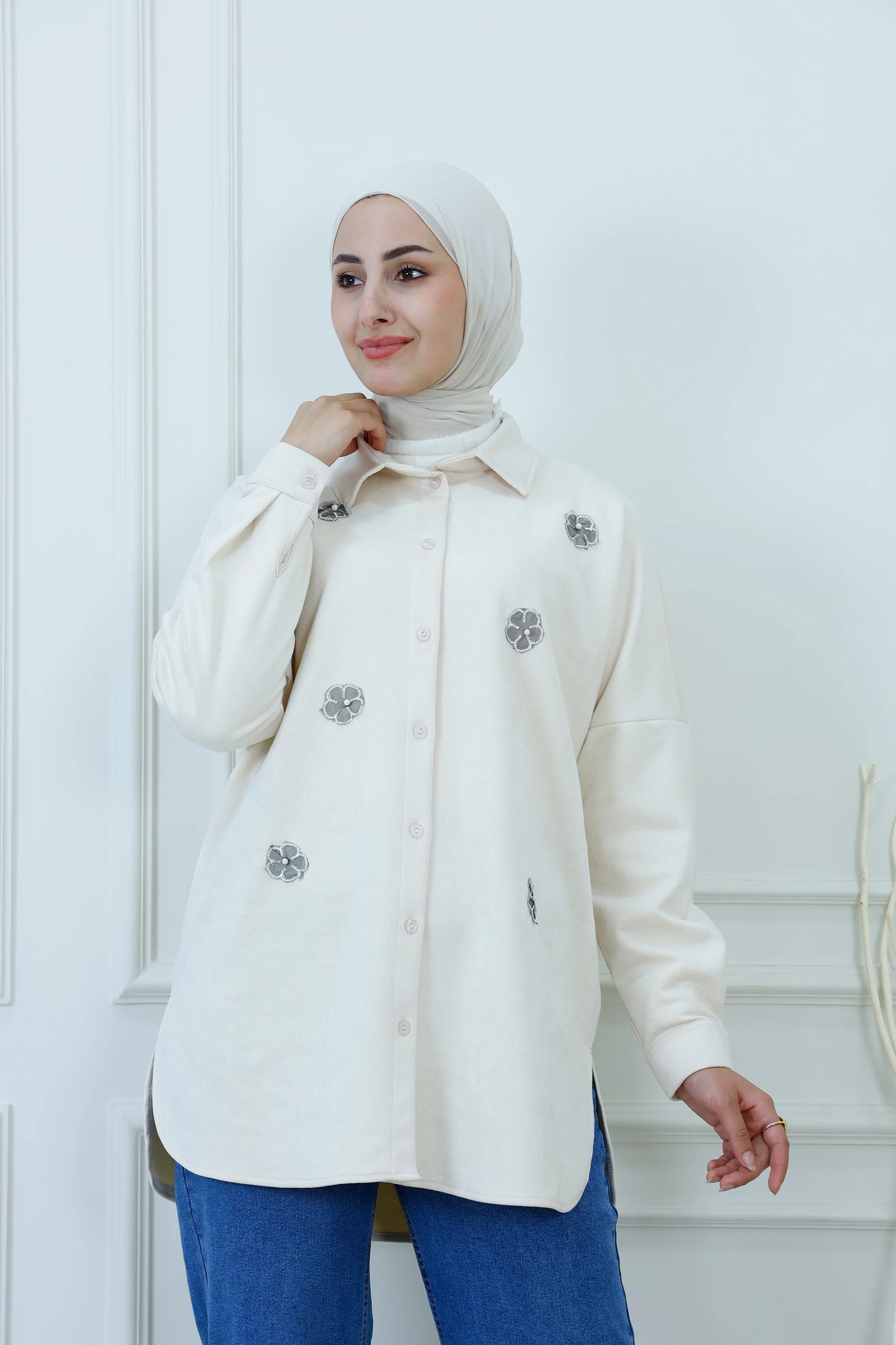 Embroidered Floral Modest Shirt