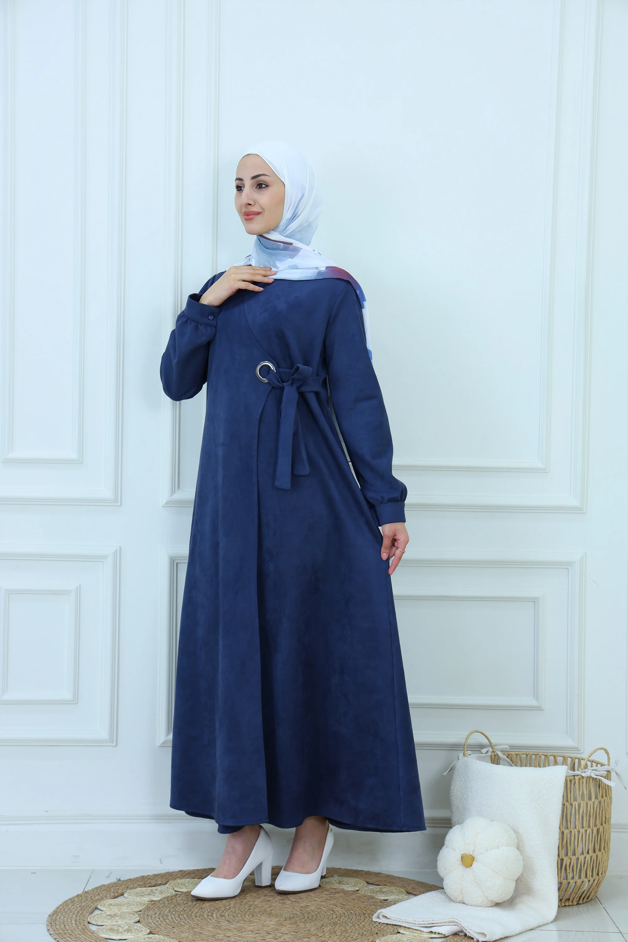 Modest Chamois Maxi Dress with Tie Waist
