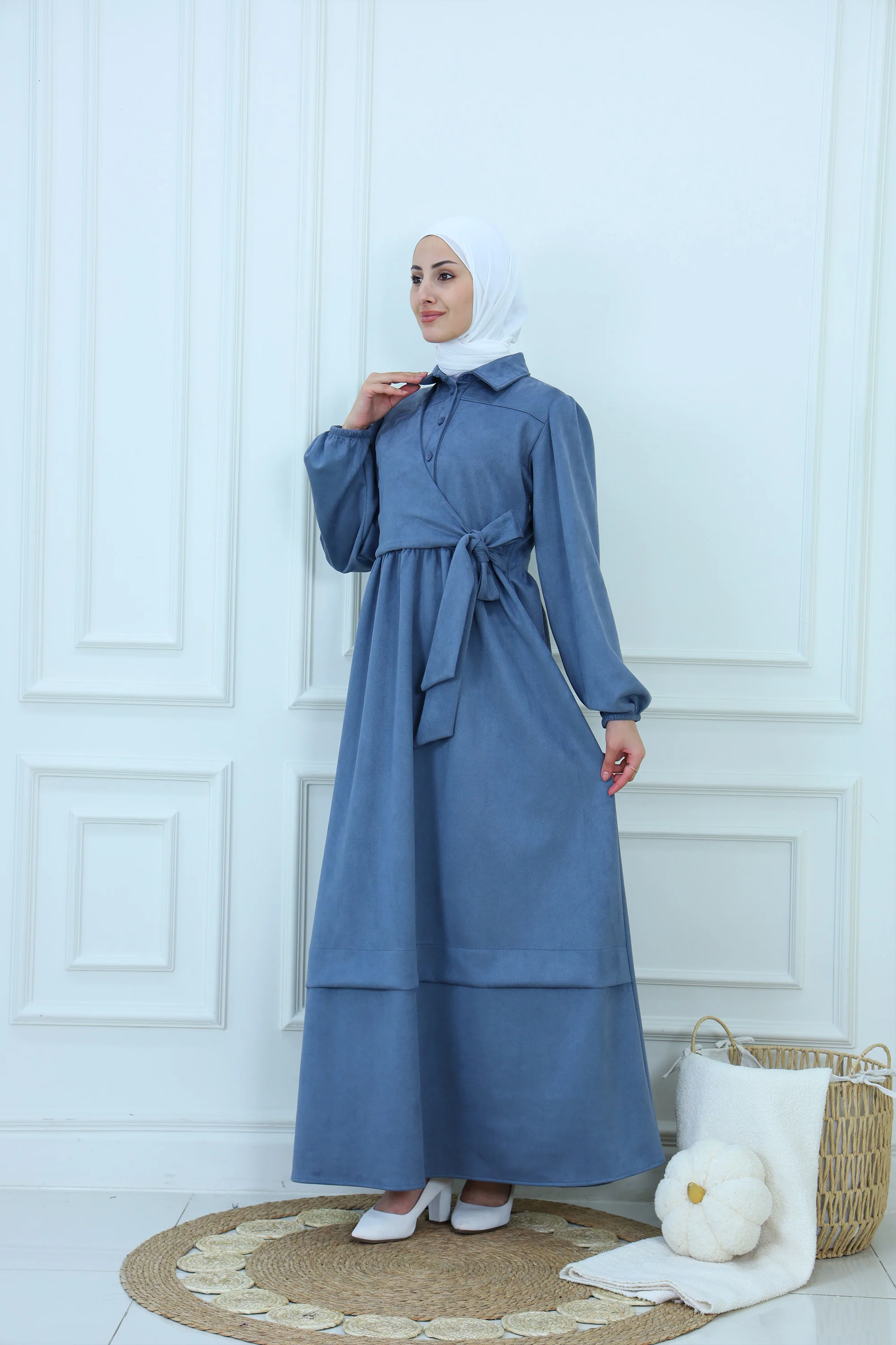 Chamois Maxi Dress with Waist Tie