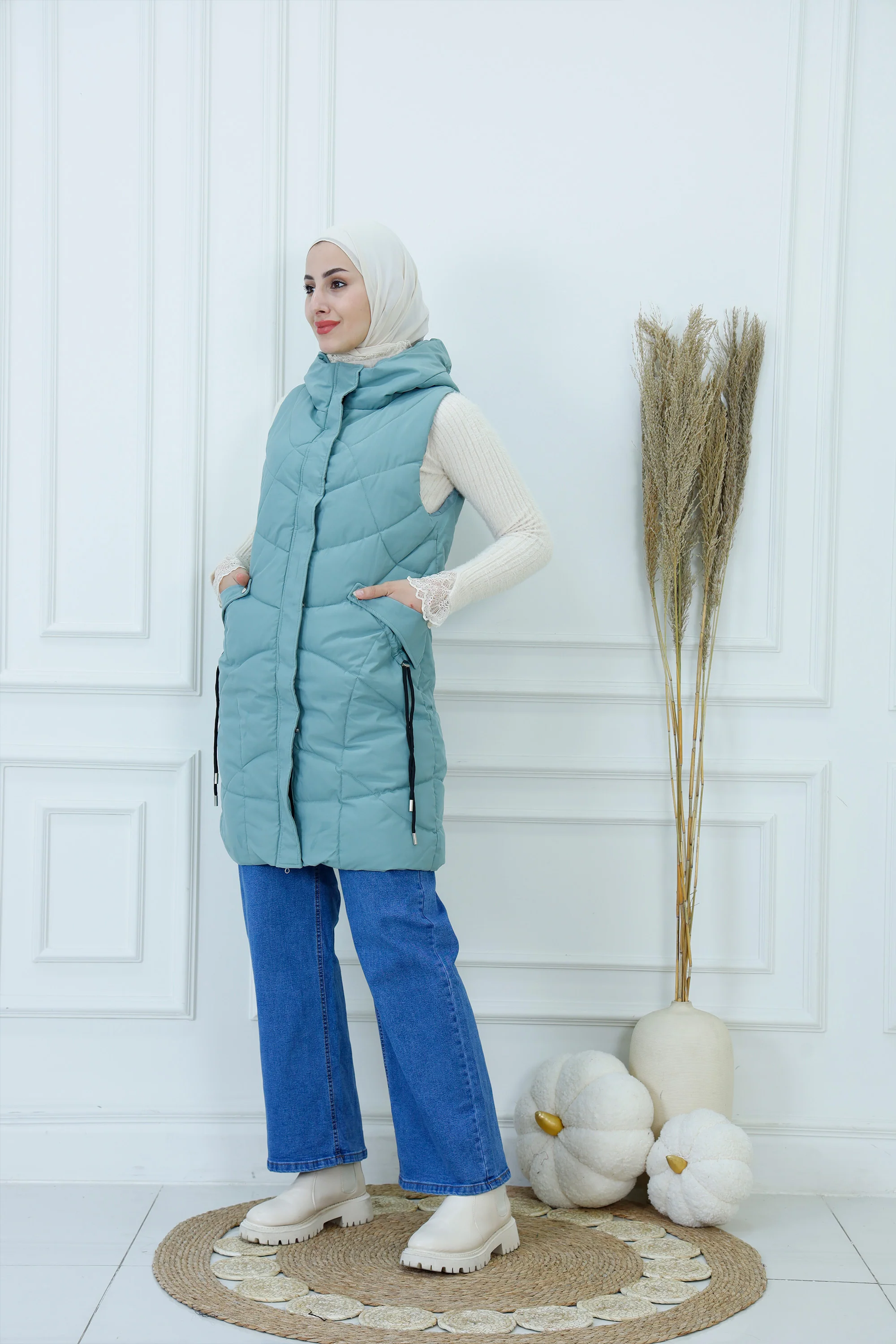 Long Hooded Puffer Vest