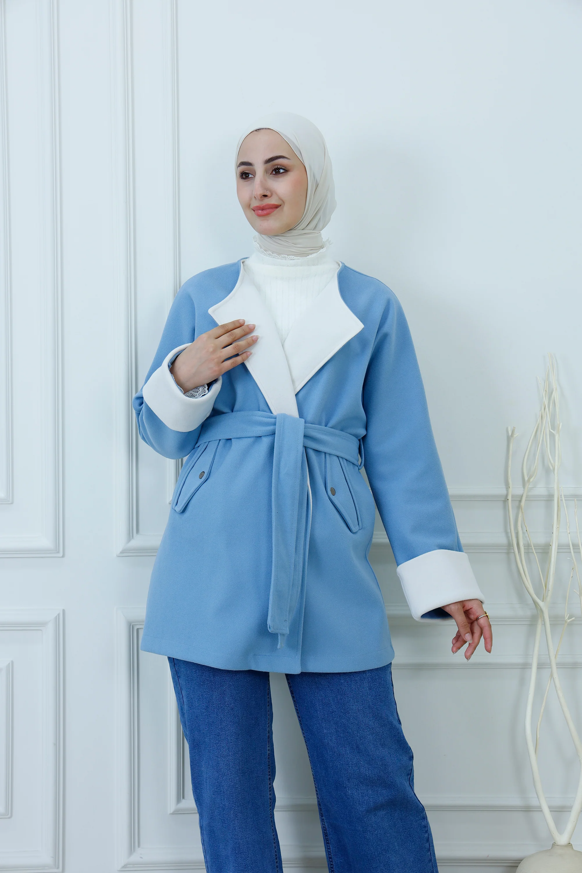 Lapel Tie-Waist Coat with Scarf