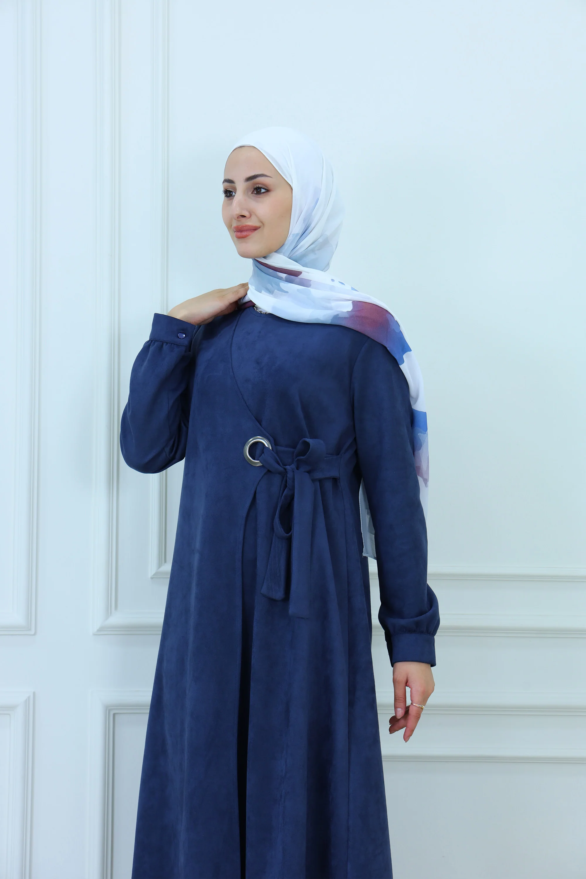 Modest Chamois Maxi Dress with Tie Waist