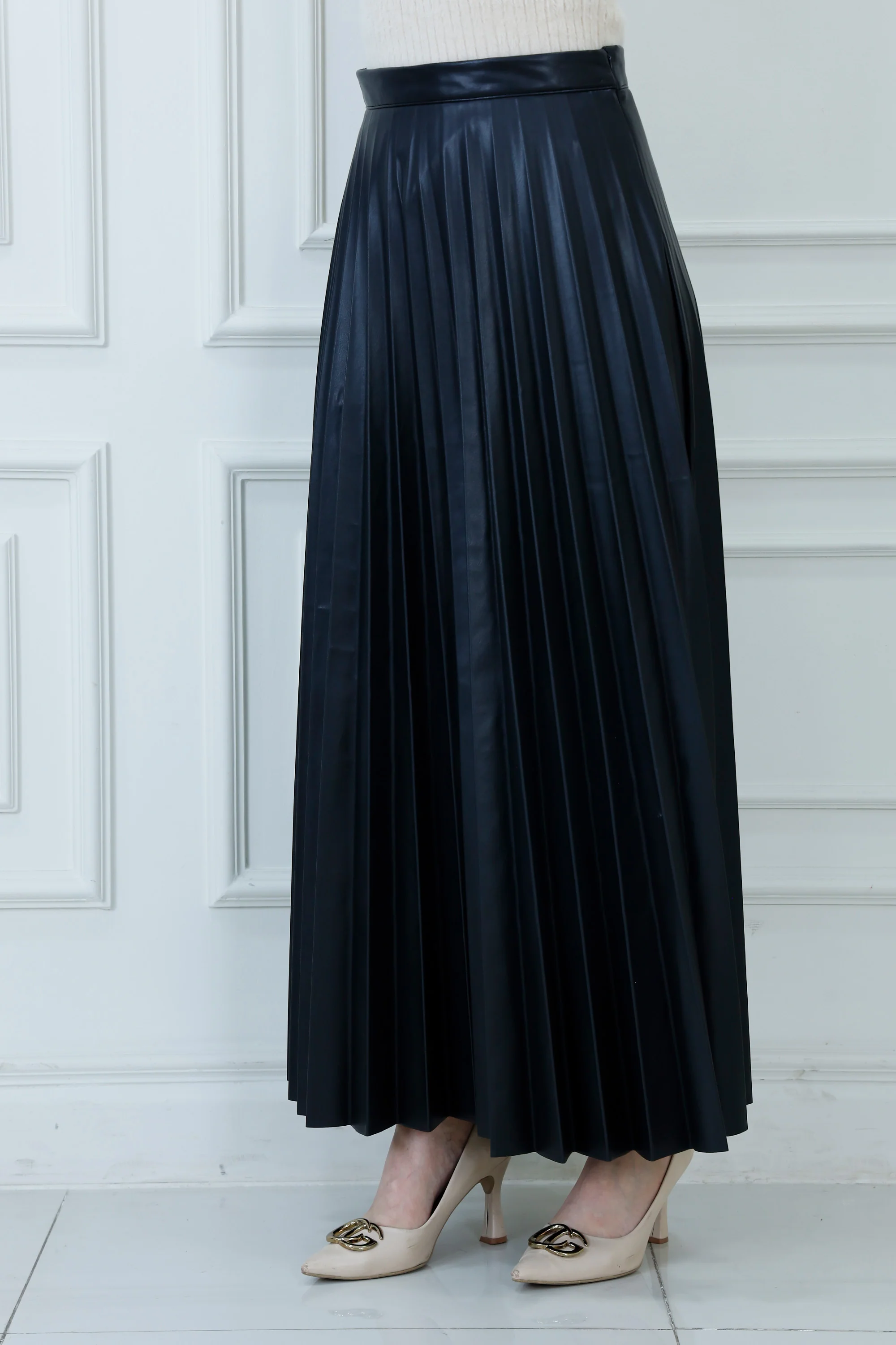 The Elevated Pleat Maxi Leather Skirt