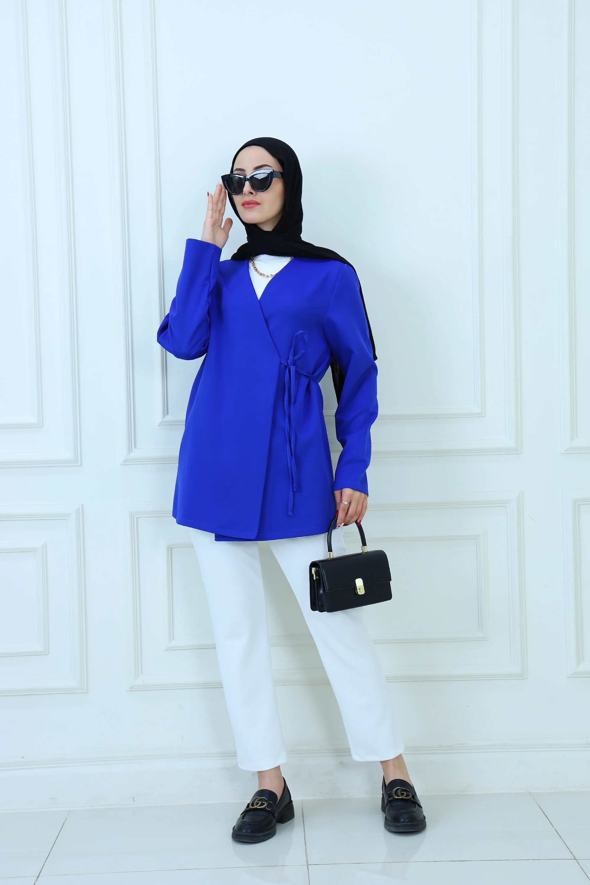 Women's Long Sleeve Jacket with Waist Tie