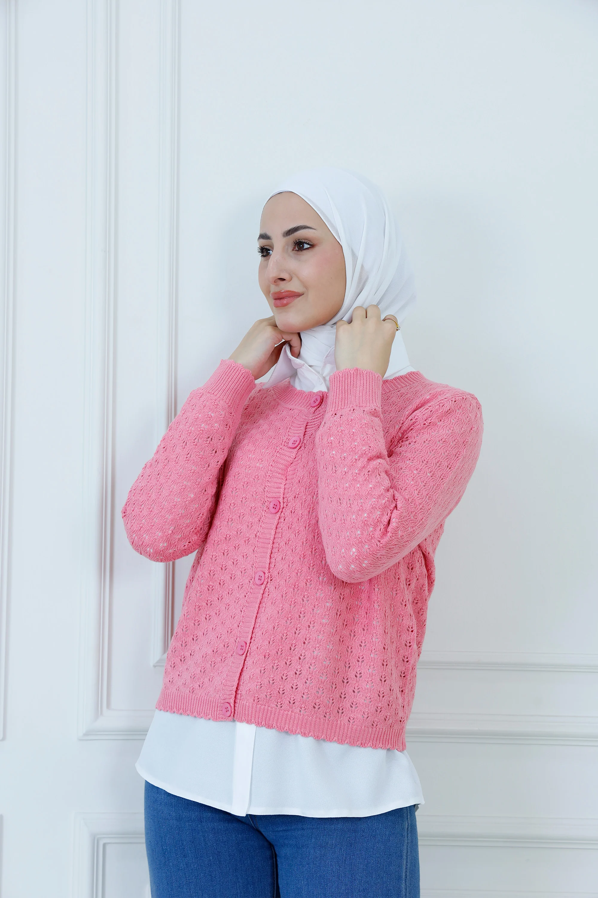 Pointelle Knit Button-Front Sweater