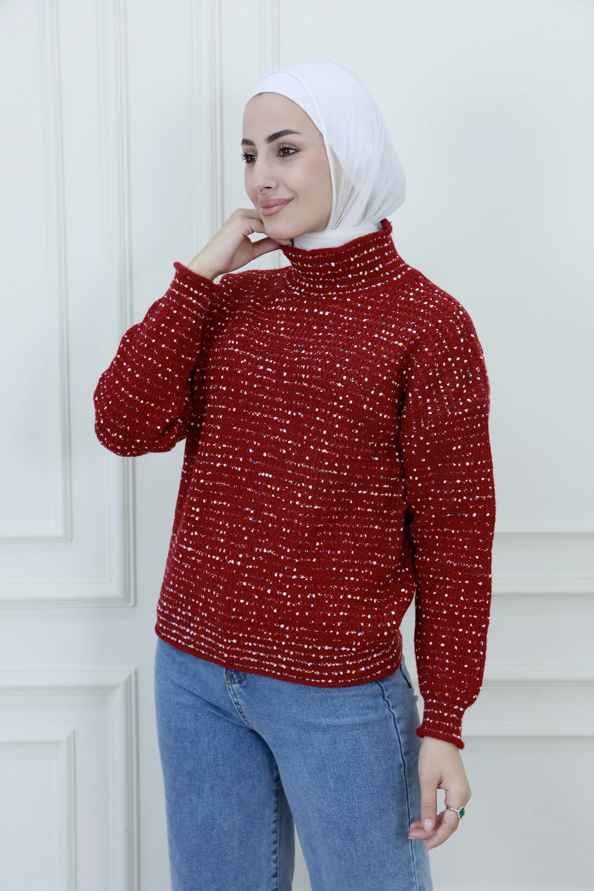 Women��s Speckled High-Neck Sweater �C Textured Knit