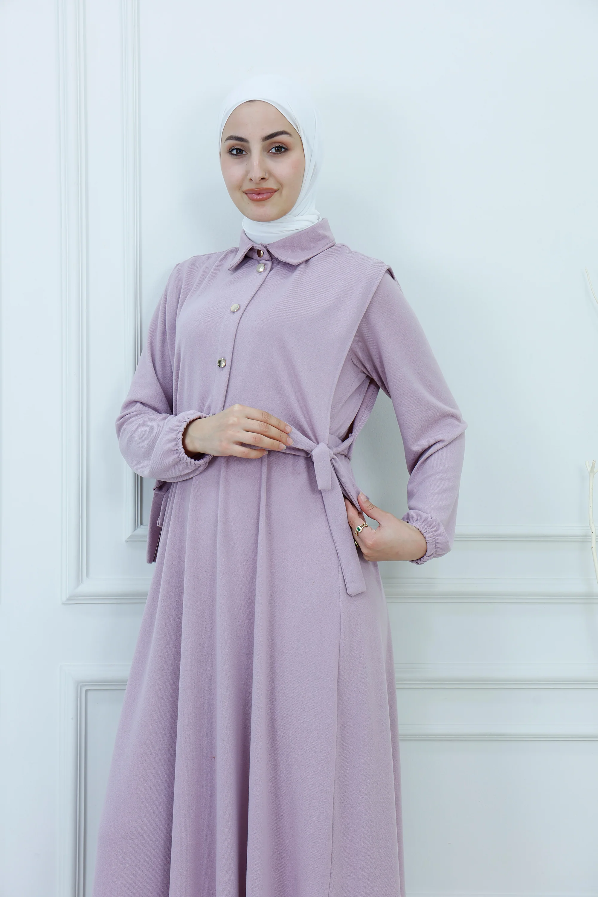 Two-Piece Cropped Collared Vest & Maxi Dress