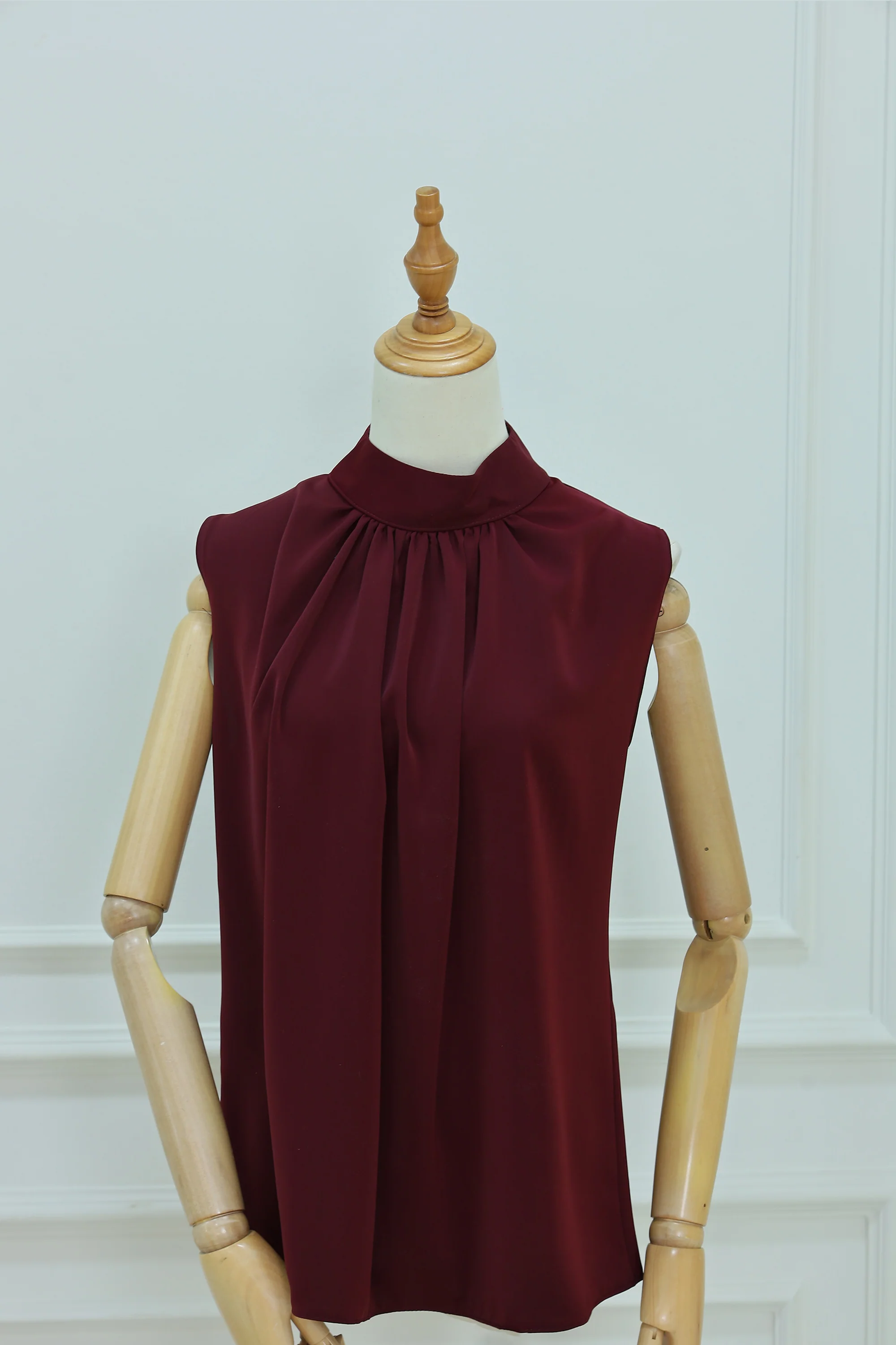 Women's High Neck Sleeveless Blouse with Back Zipper