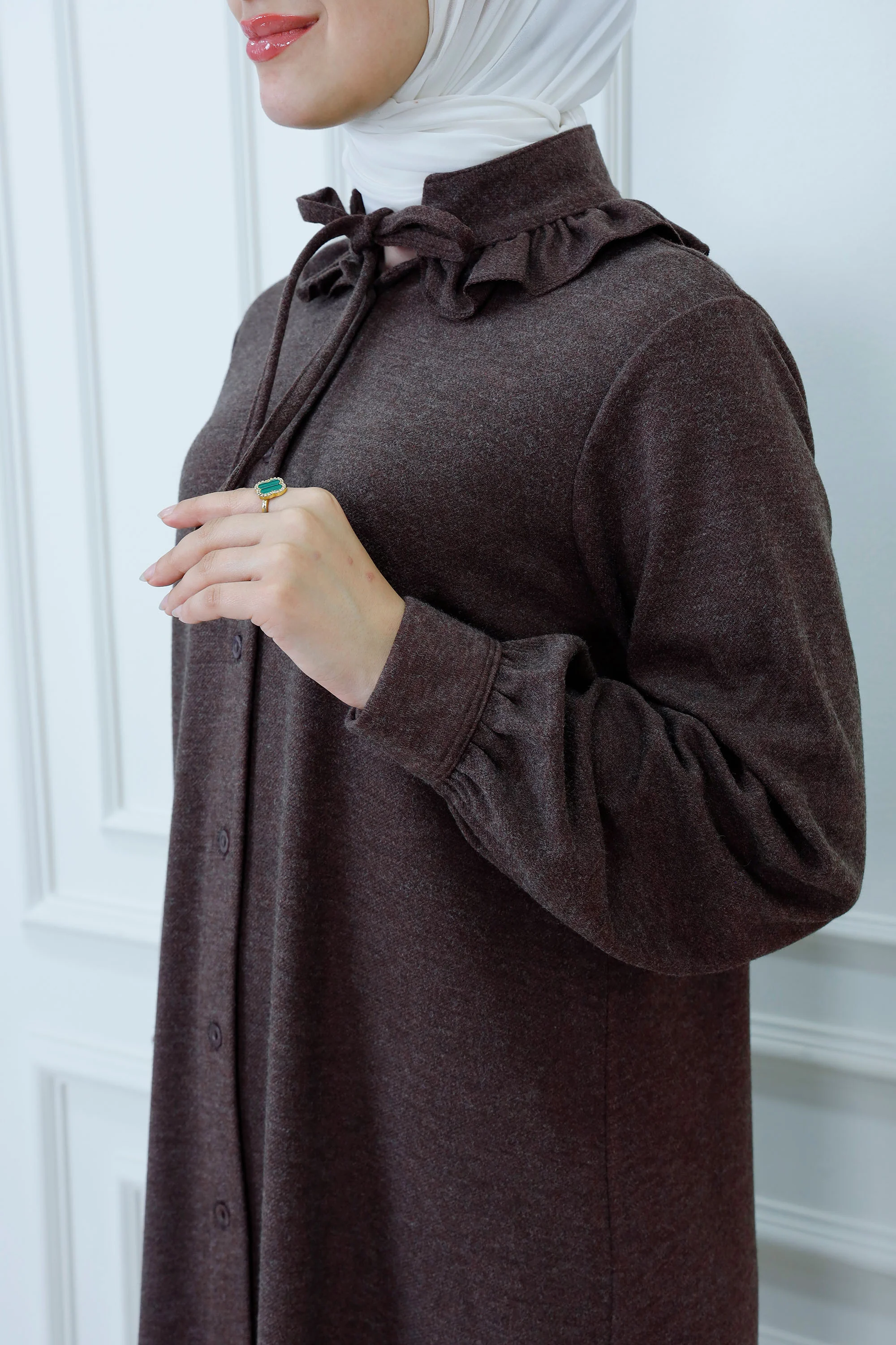 Charming Ruffled-Neck Modest Shirt