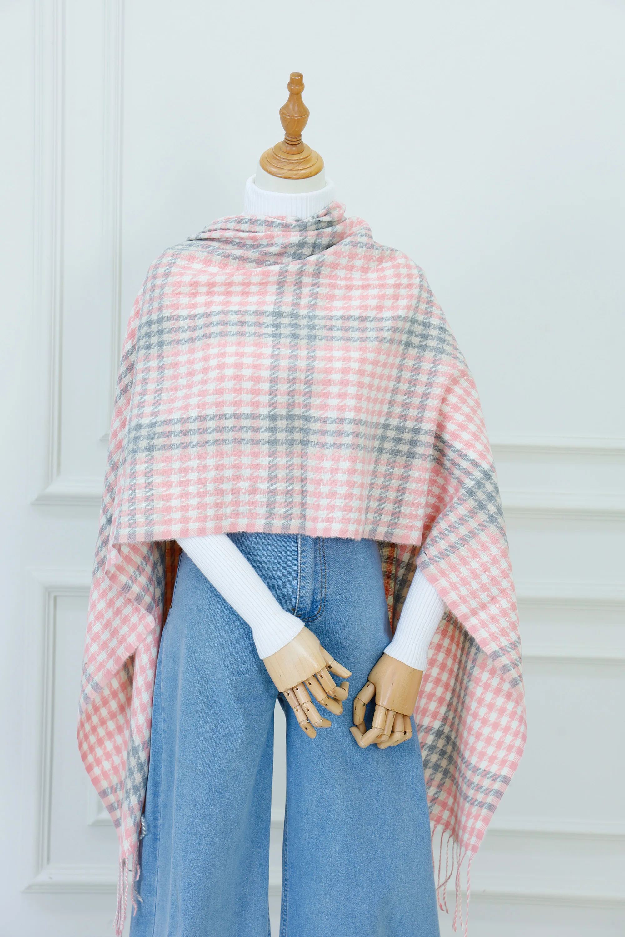 Plaid Knit Shoulder Scarf (10)