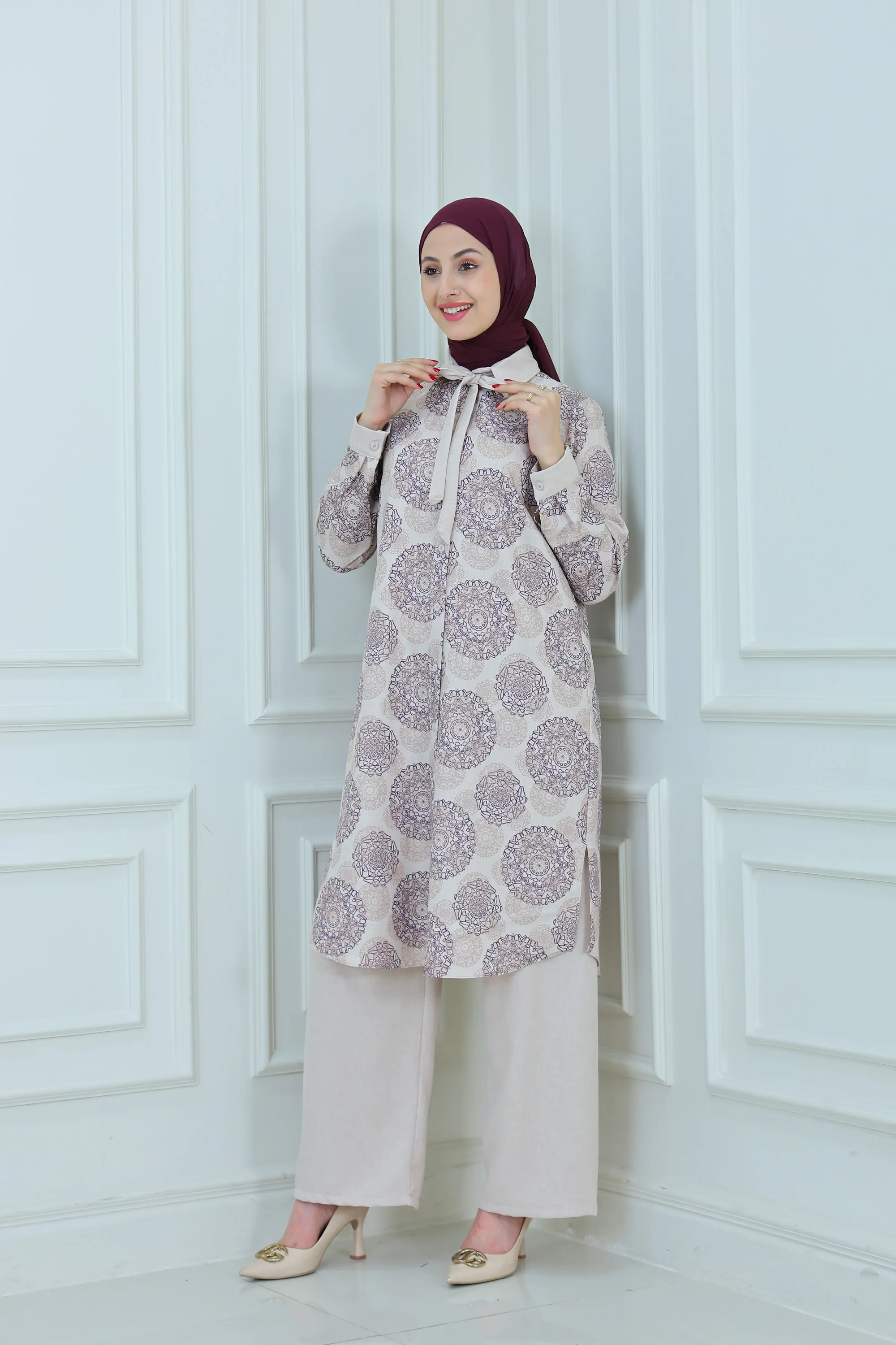 Modest Embroidered Suit with Bow Tie