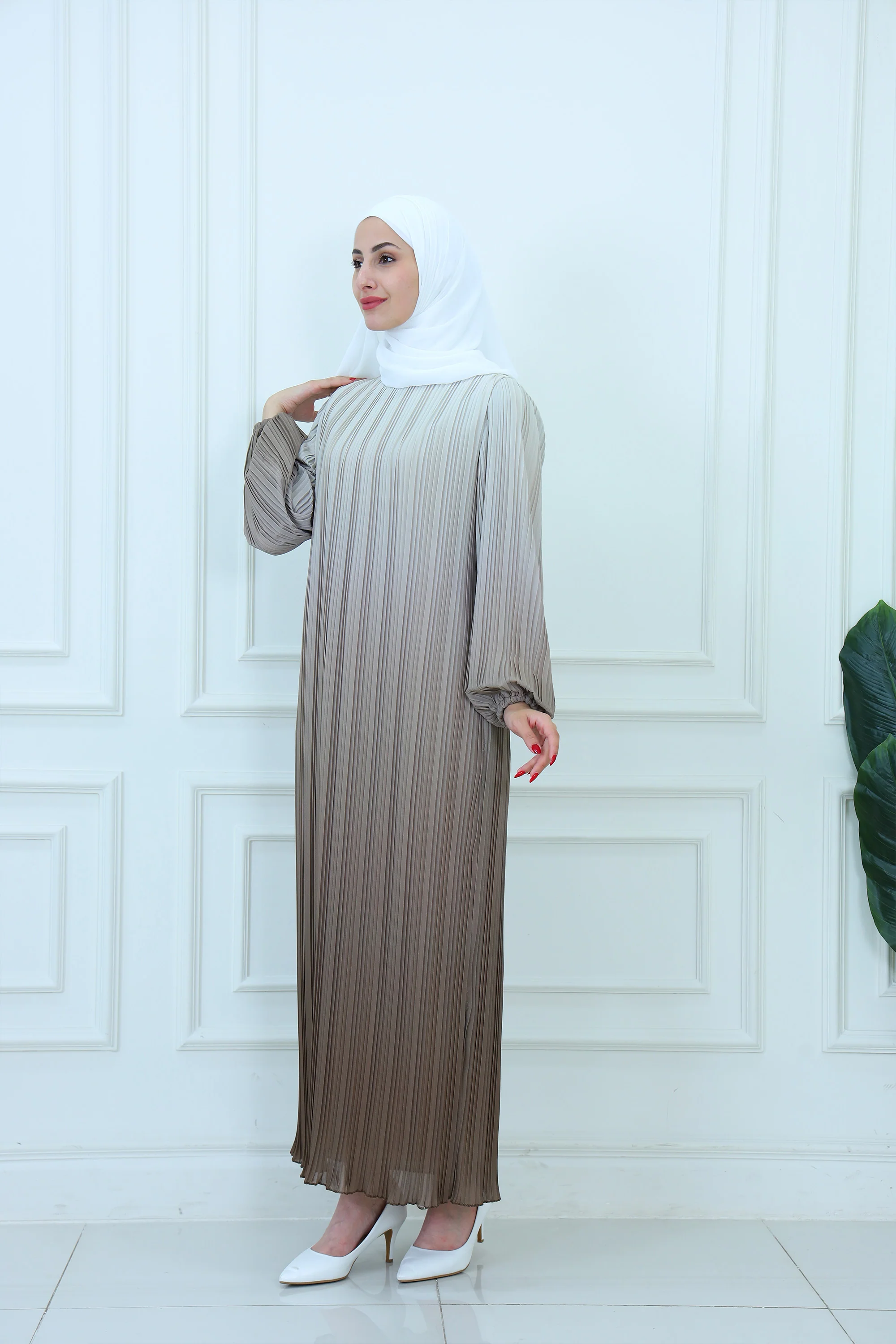 Faded Pleated Chiffon Maxi Dress