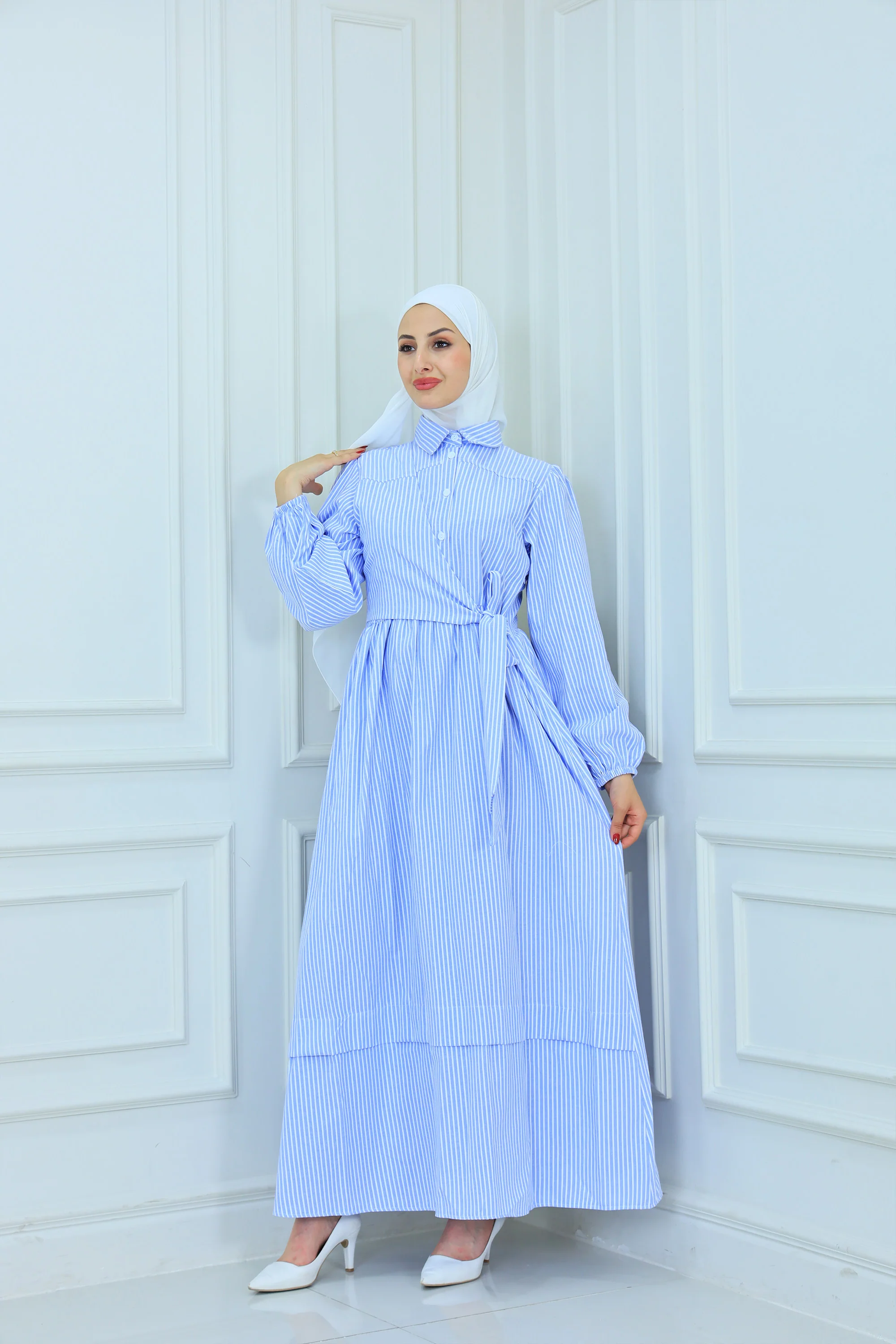 Layered Maxi Striped Dress With Tied Waistline