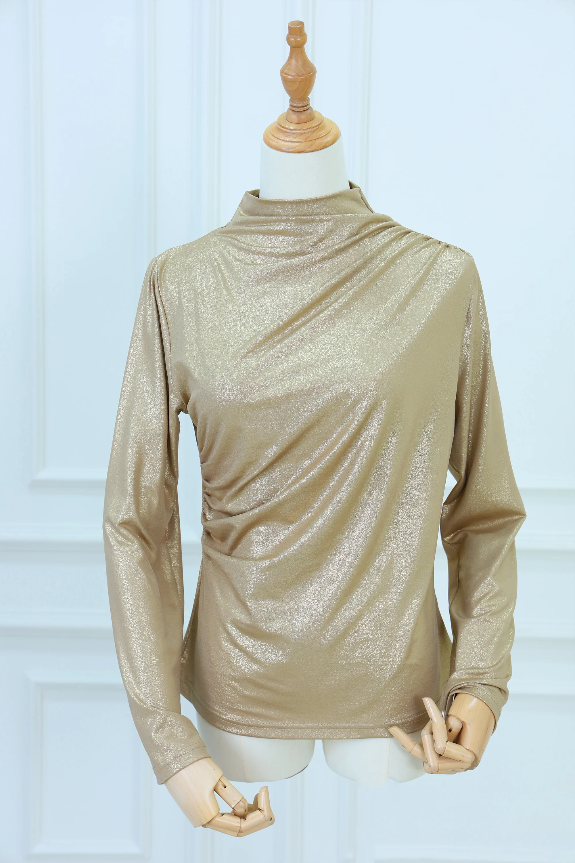 High Neck Top with Metallic-Color