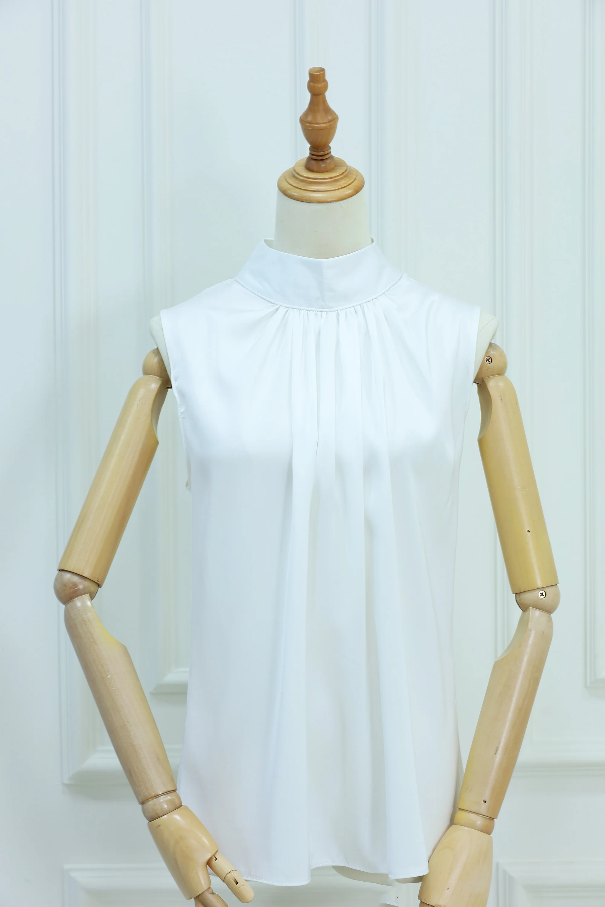 Women's Plain High-Neck Sleeveless Blouse with Back Zipper