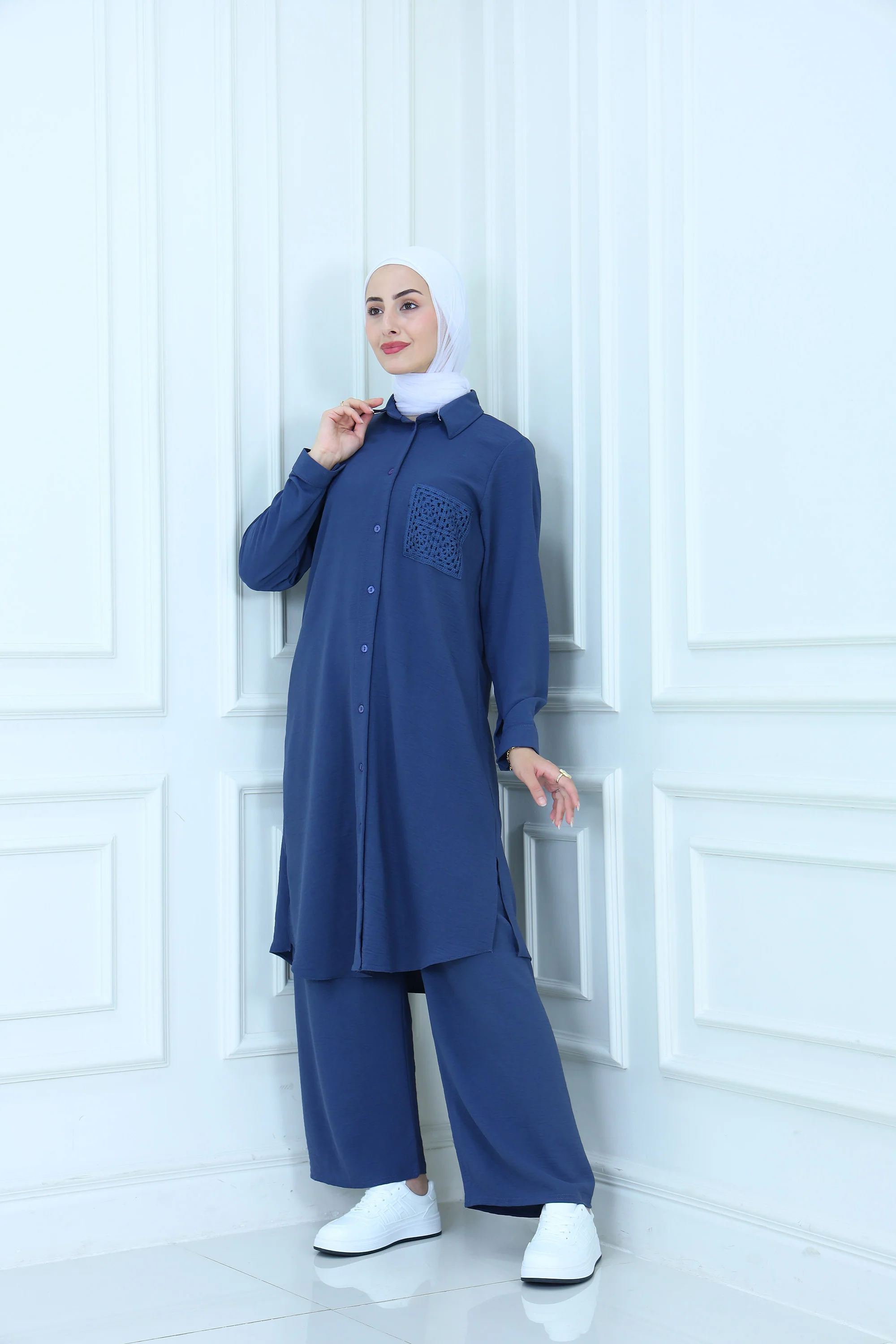 Two-Piece Modest Set with Shirt and Wide-Leg Pants