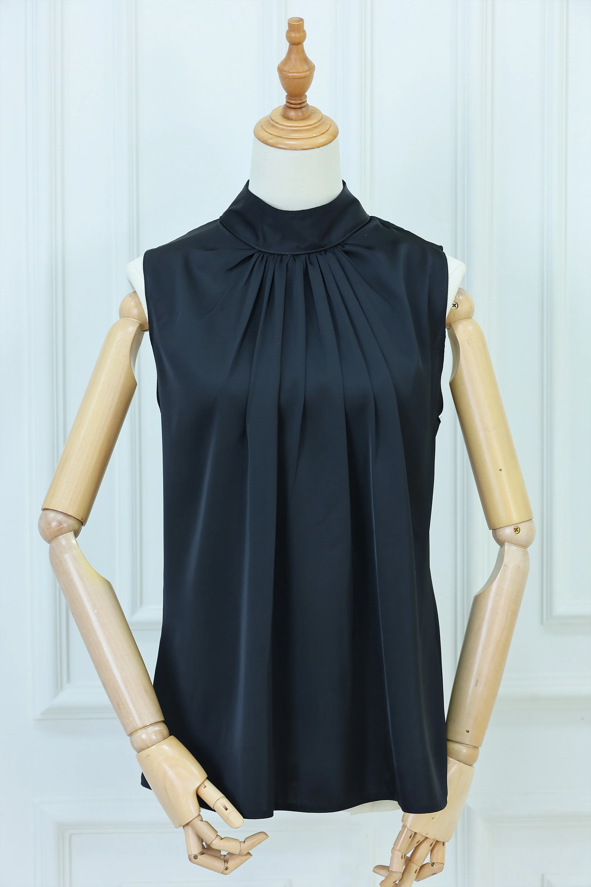 Women's Plain High-Neck Sleeveless Blouse with Back Zipper