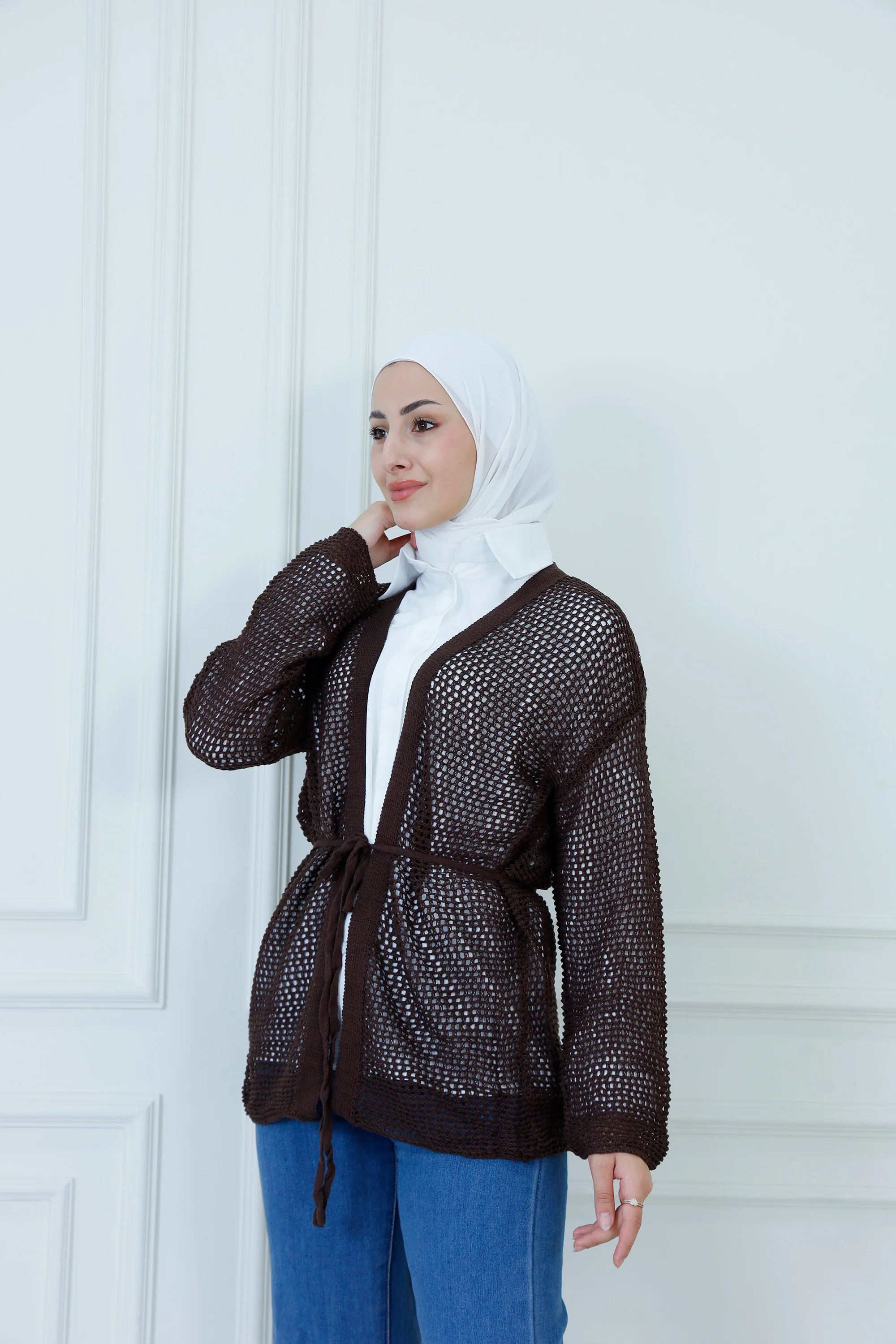 Open-Knit Cardigan with Tie Waist