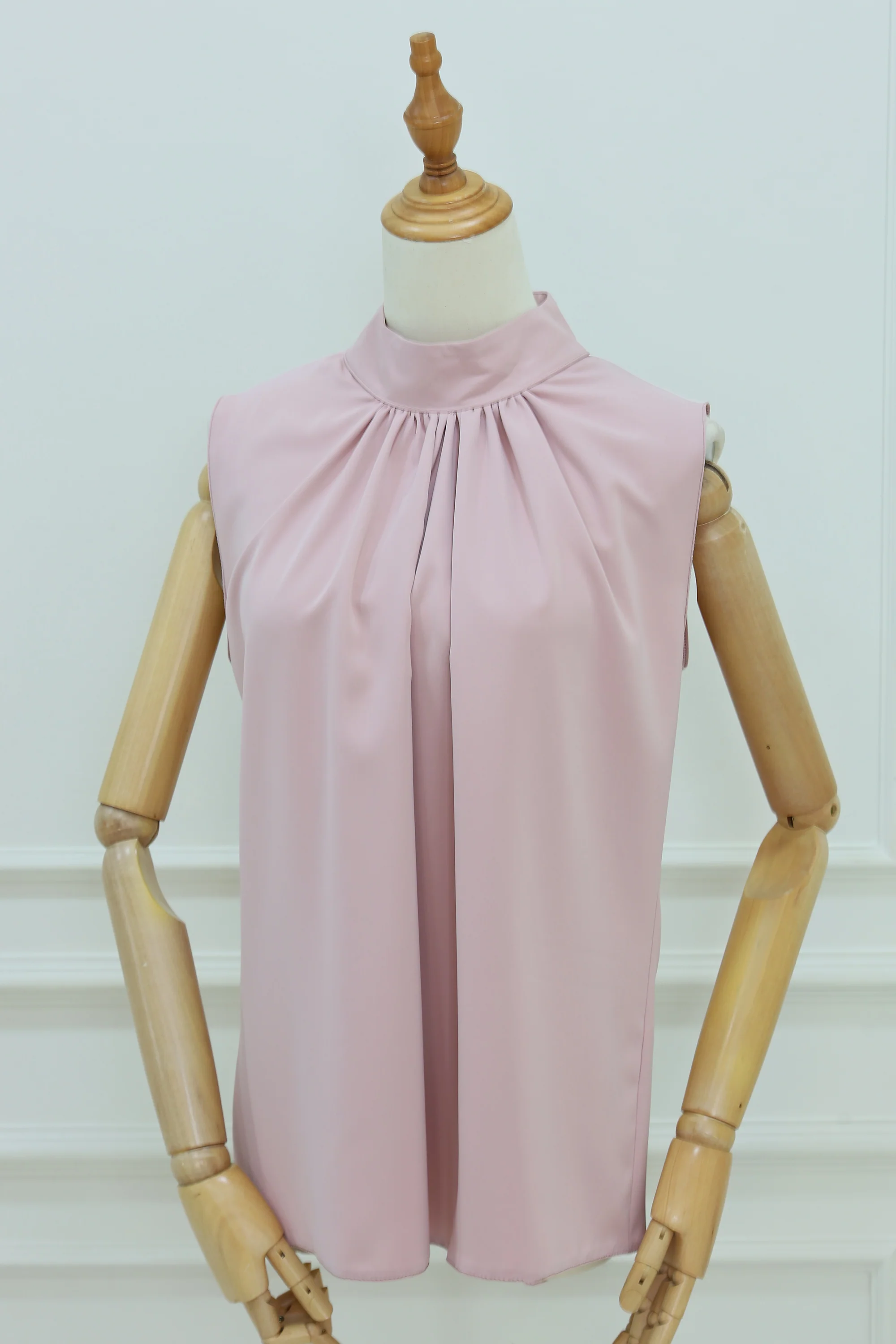 Women's High Neck Sleeveless Blouse with Back Zipper