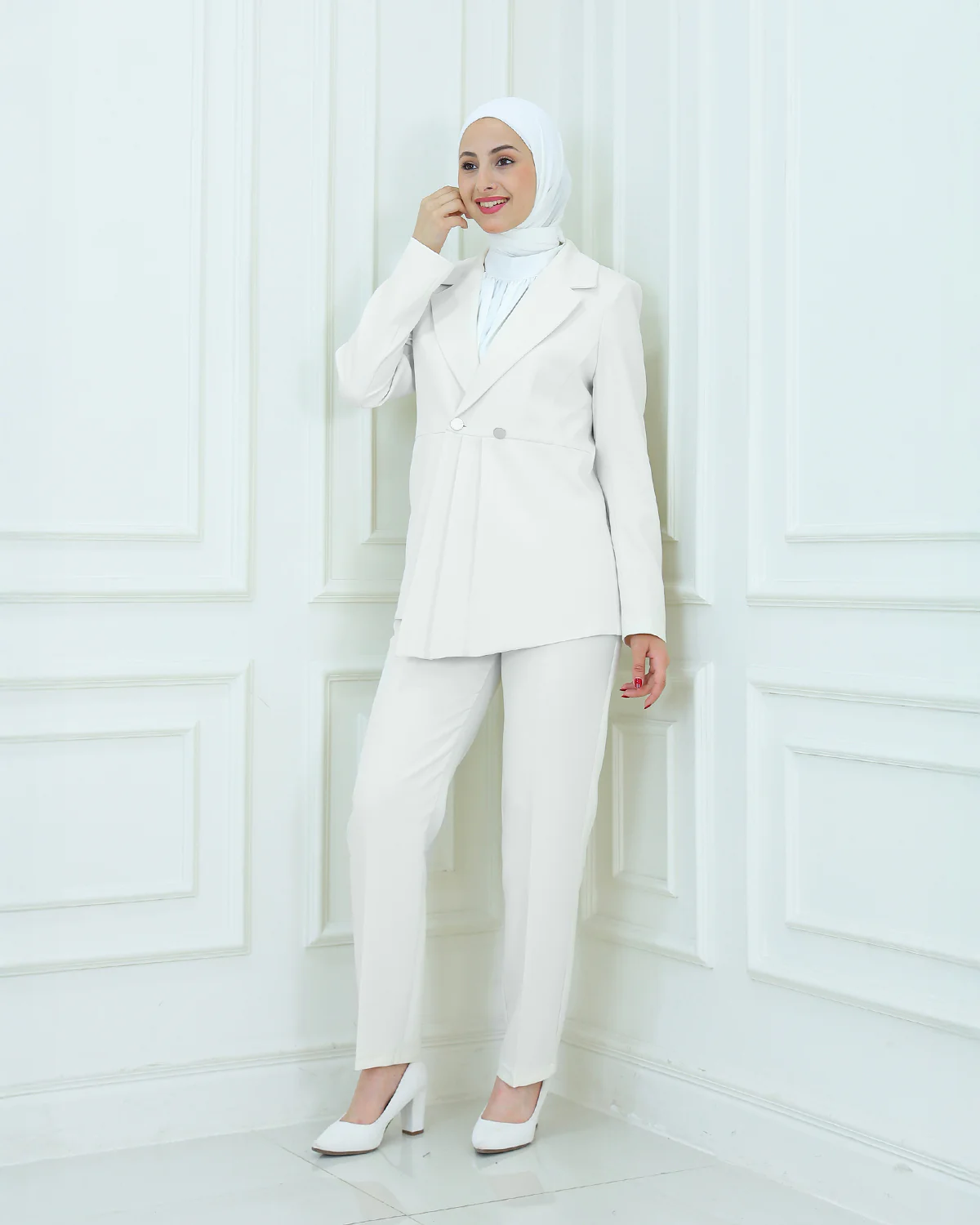 Structured Suit Set with Gold Button Detail