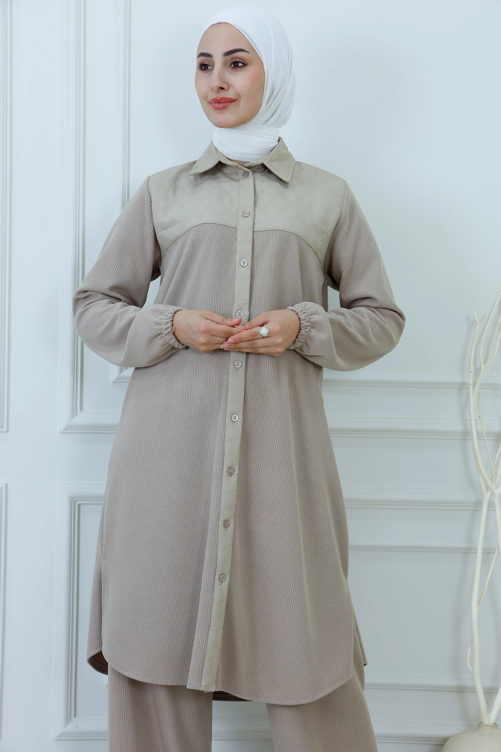 Ribbed Contrast Panel Modest Co-ord Set