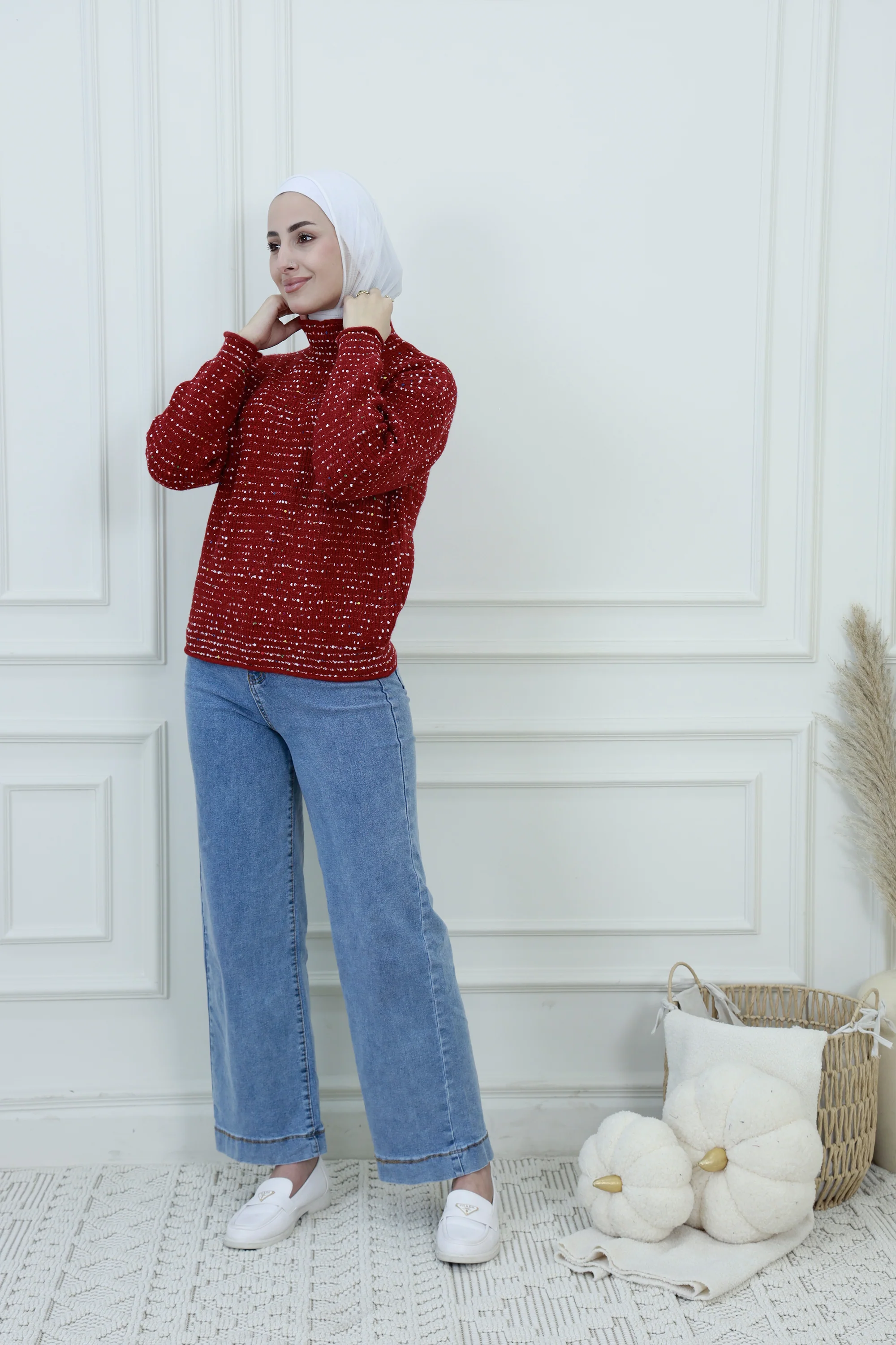 Women��s Speckled High-Neck Sweater �C Textured Knit